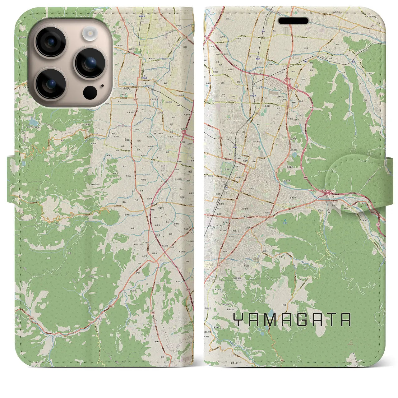 【山形(山形県)】地図柄iPhoneケース(手帳タイプ)ナチュラル・iPhone 16 Plus 用