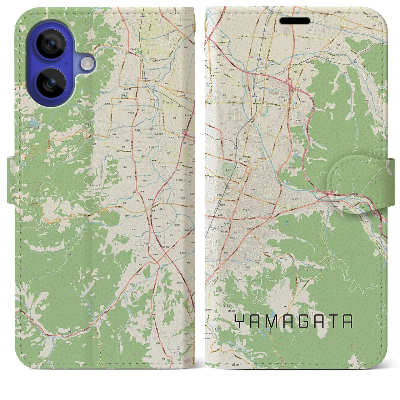 【山形(山形県)】地図柄iPhoneケース(手帳タイプ)ナチュラル・iPhone 16 Pro Max 用