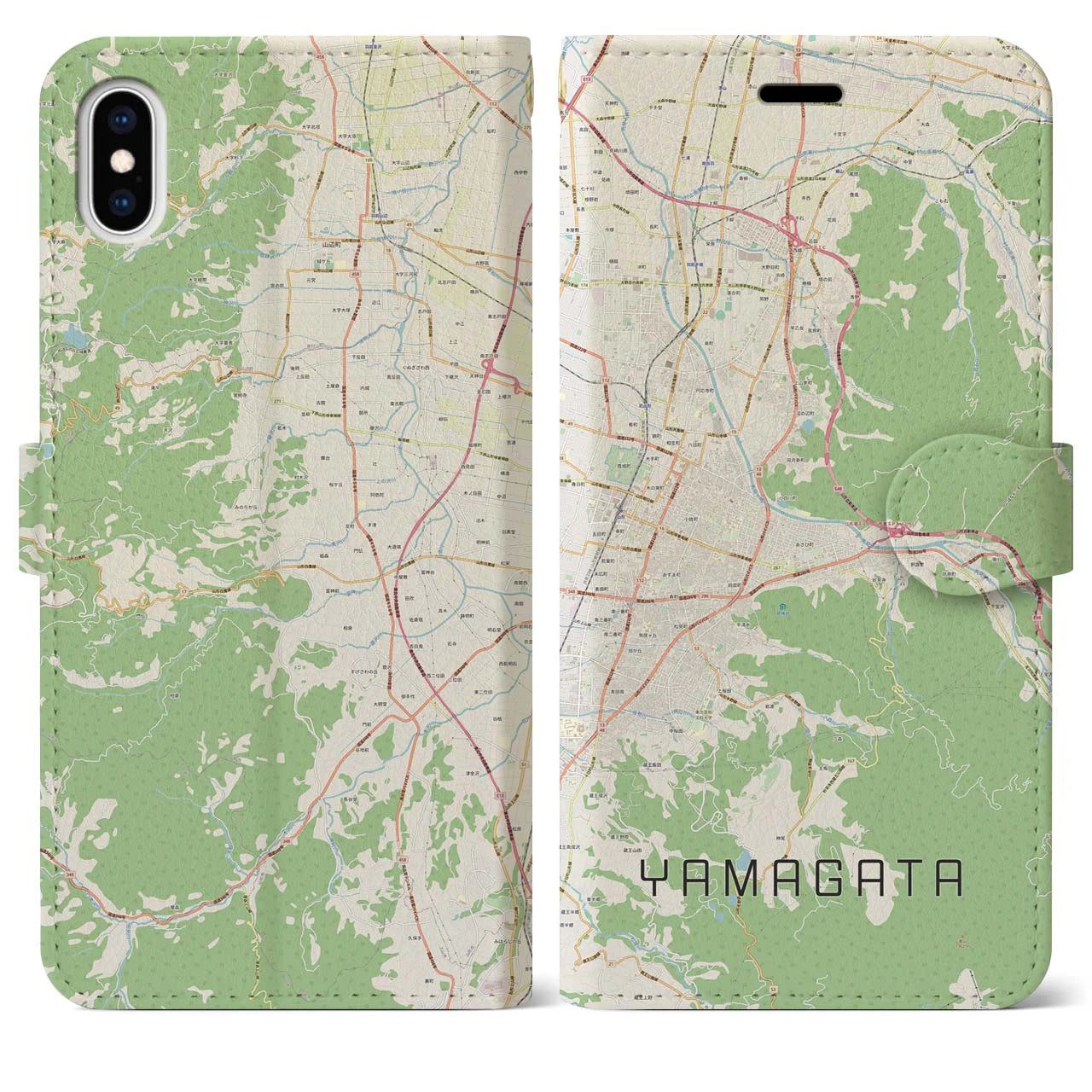 【山形(山形県)】地図柄iPhoneケース(手帳タイプ)ナチュラル・iPhone XS Max 用