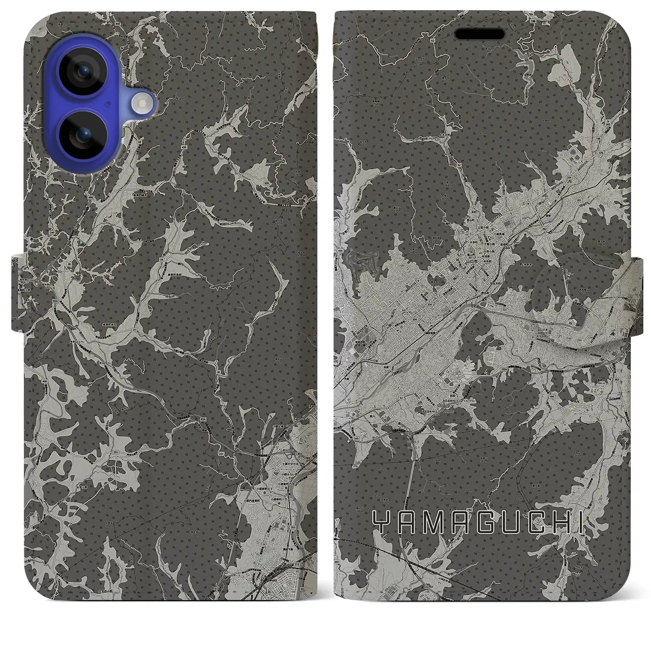 【山口(山口県)】地図柄iPhoneケース(手帳タイプ)モノトーン・iPhone 16 Pro Max 用