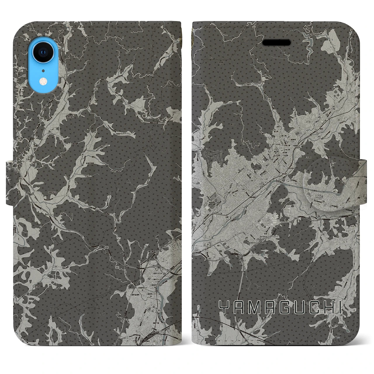 【山口(山口県)】地図柄iPhoneケース(手帳タイプ)モノトーン・iPhone XR 用