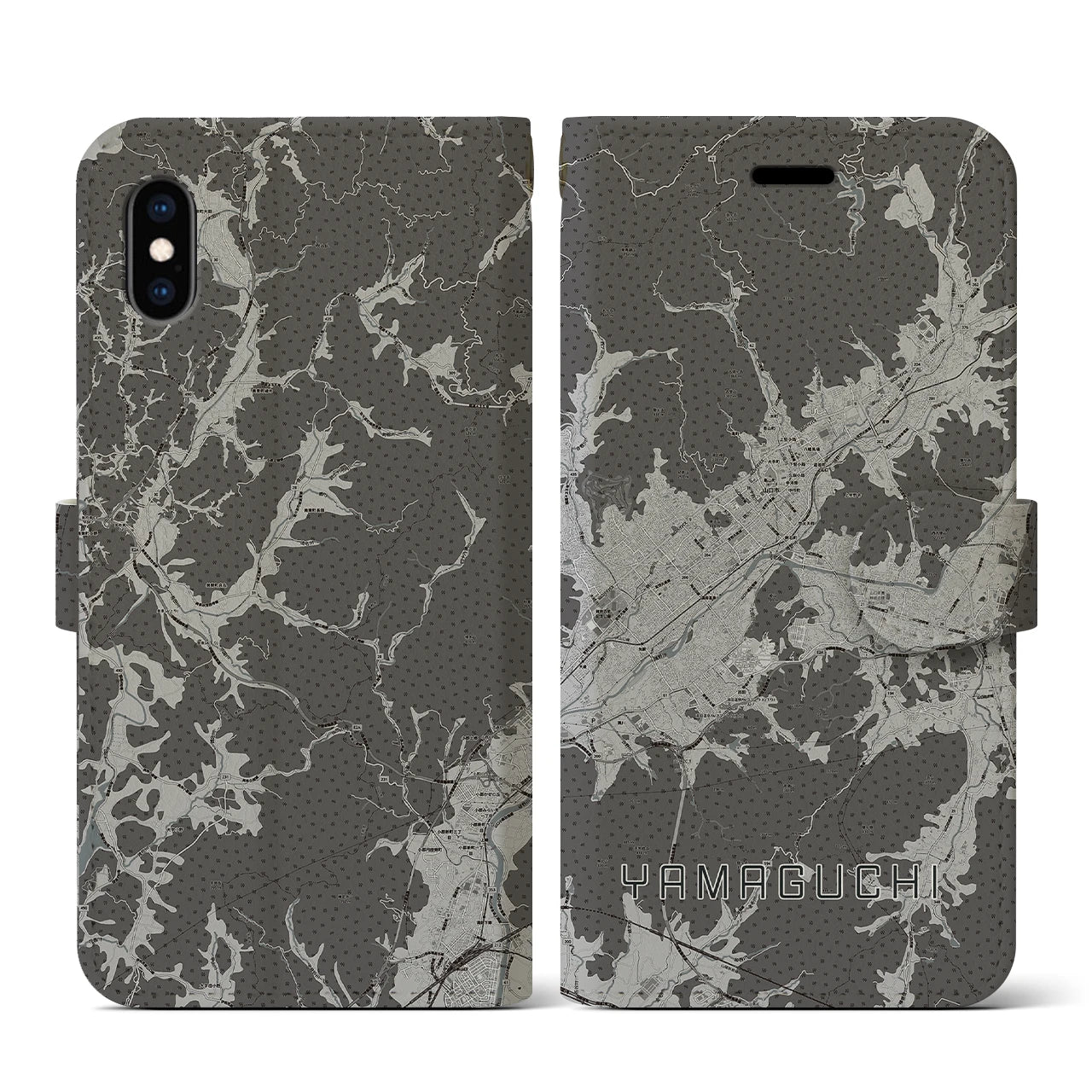 【山口(山口県)】地図柄iPhoneケース(手帳タイプ)モノトーン・iPhone XS / X 用
