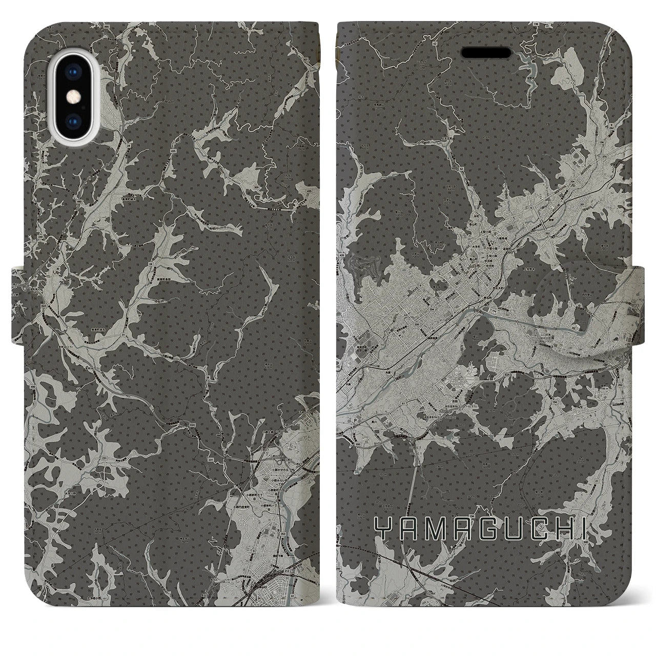 【山口(山口県)】地図柄iPhoneケース(手帳タイプ)モノトーン・iPhone XS Max 用