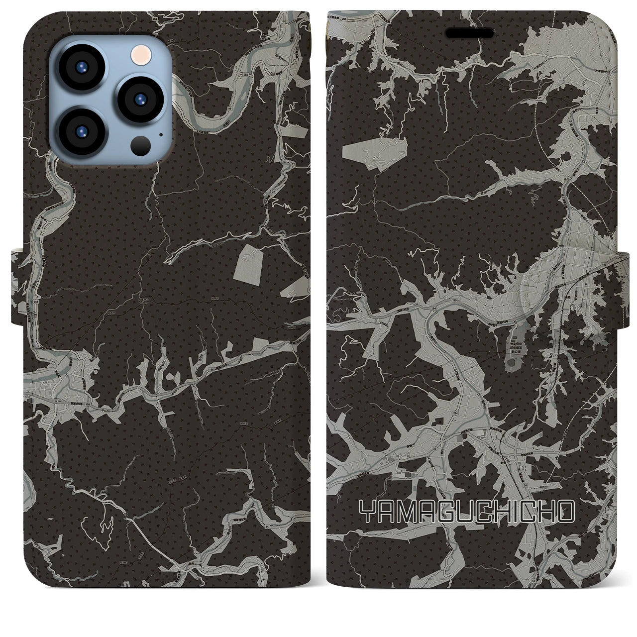 【山口町(徳島県)】地図柄iPhoneケース(手帳タイプ)モノトーン・iPhone 13 Pro Max 用