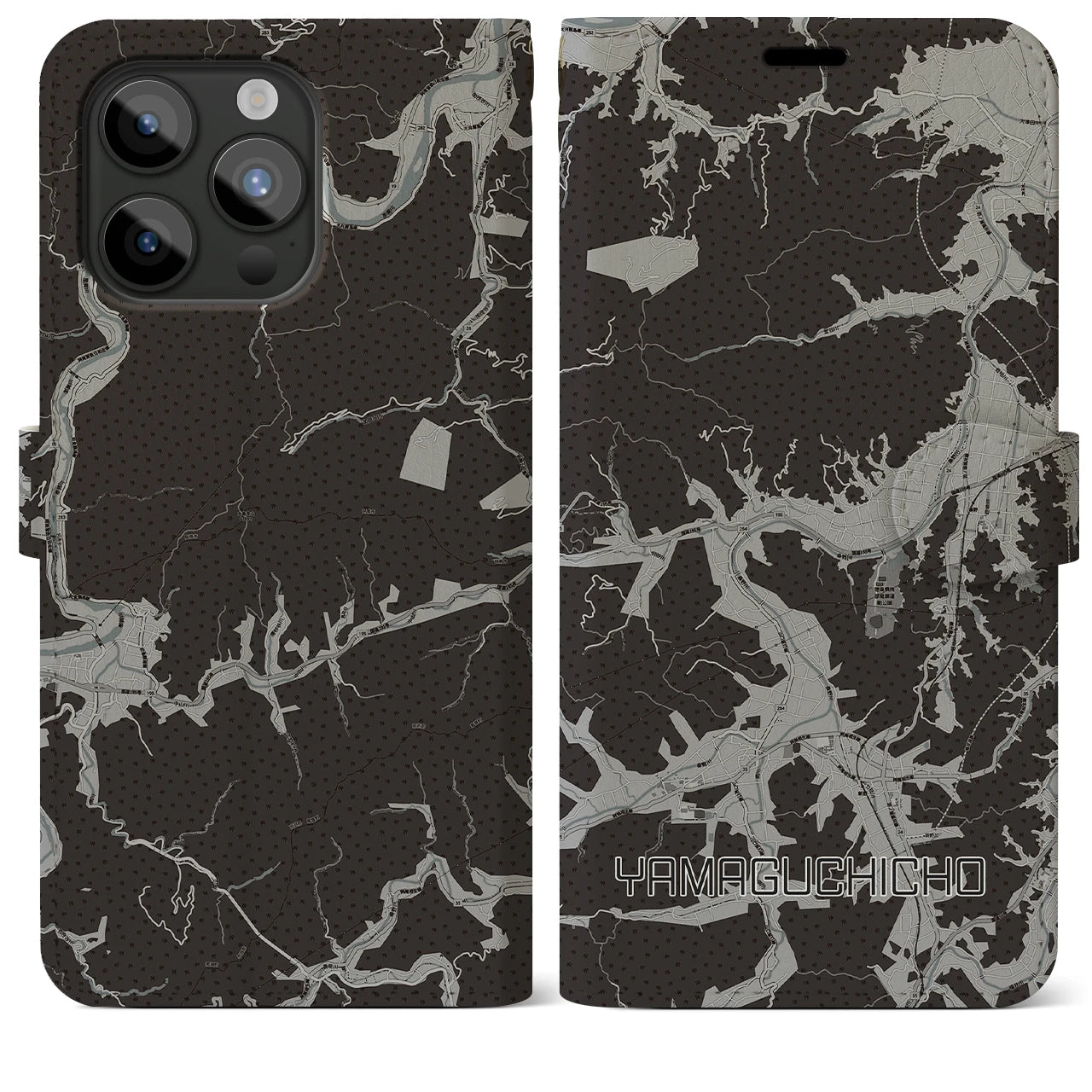 【山口町(徳島県)】地図柄iPhoneケース(手帳タイプ)モノトーン・iPhone 15 Pro Max 用