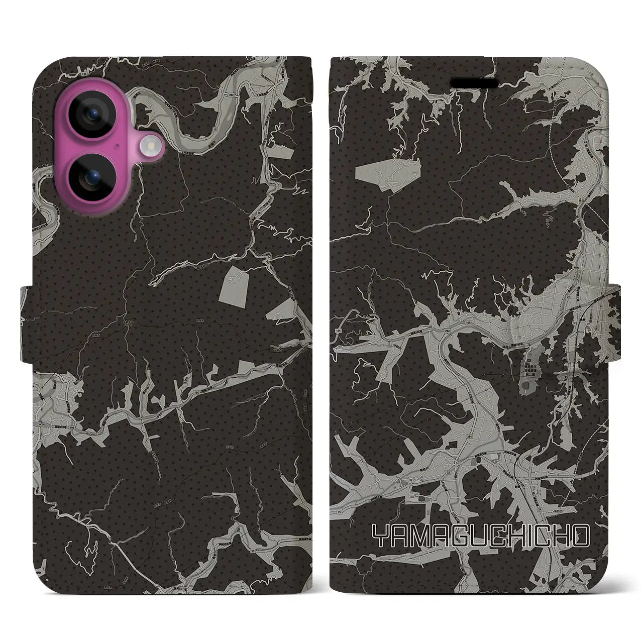 【山口町(徳島県)】地図柄iPhoneケース(手帳タイプ)モノトーン・iPhone 16 Pro 用