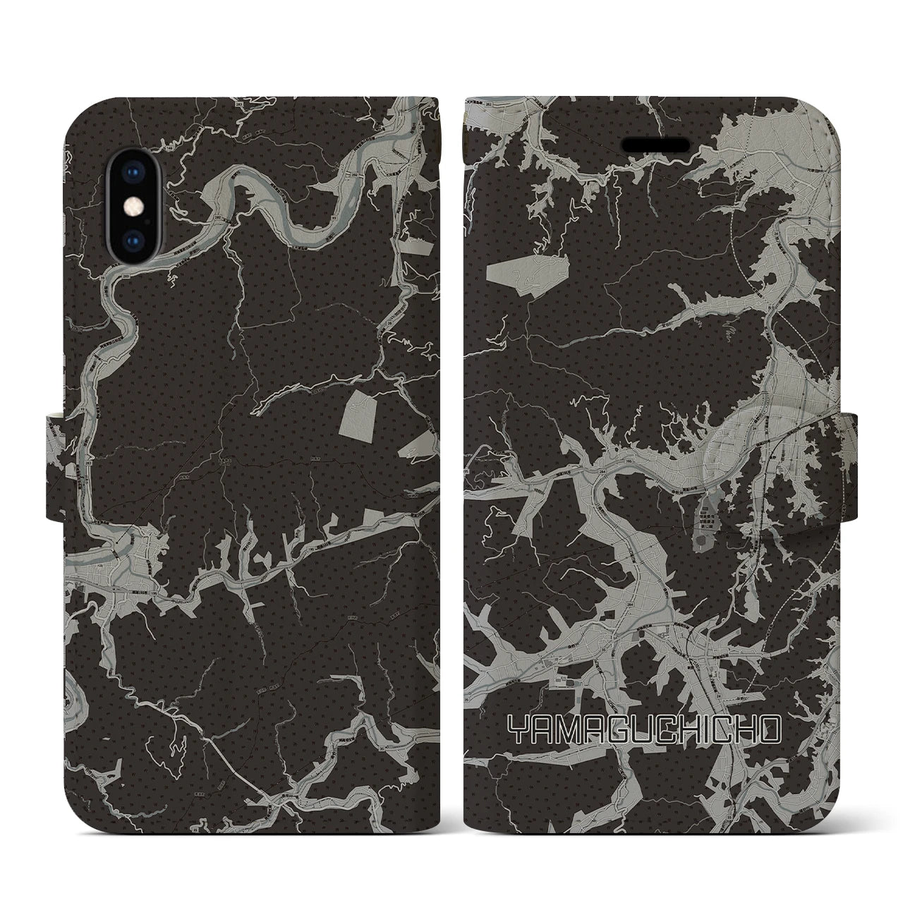 【山口町(徳島県)】地図柄iPhoneケース(手帳タイプ)モノトーン・iPhone XS / X 用