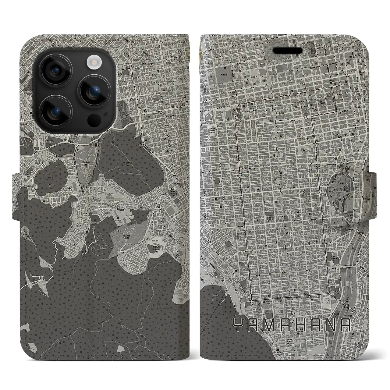 【山鼻(北海道)】地図柄iPhoneケース(手帳タイプ)モノトーン・iPhone 16 用