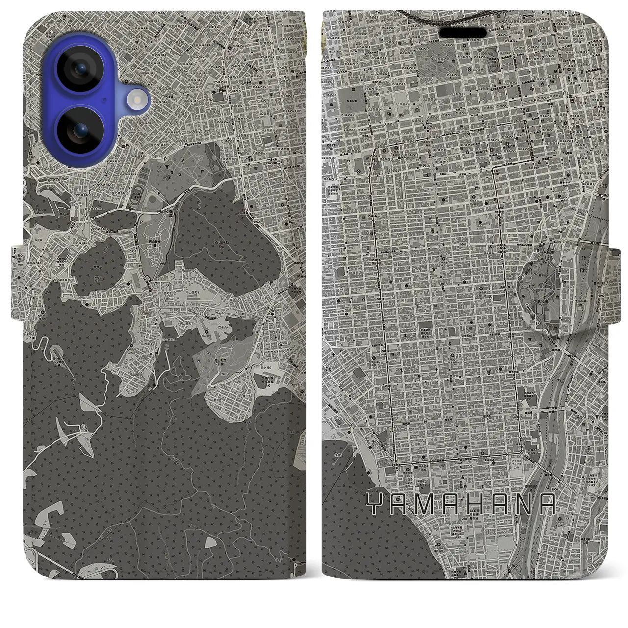【山鼻(北海道)】地図柄iPhoneケース(手帳タイプ)モノトーン・iPhone 16 Pro Max 用