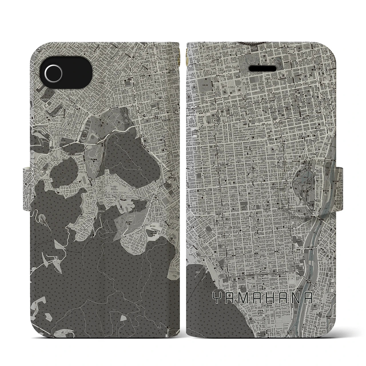 【山鼻(北海道)】地図柄iPhoneケース(手帳タイプ)モノトーン・iPhone SE(第3 / 第2世代) / 8 / 7 / 6s / 6 用