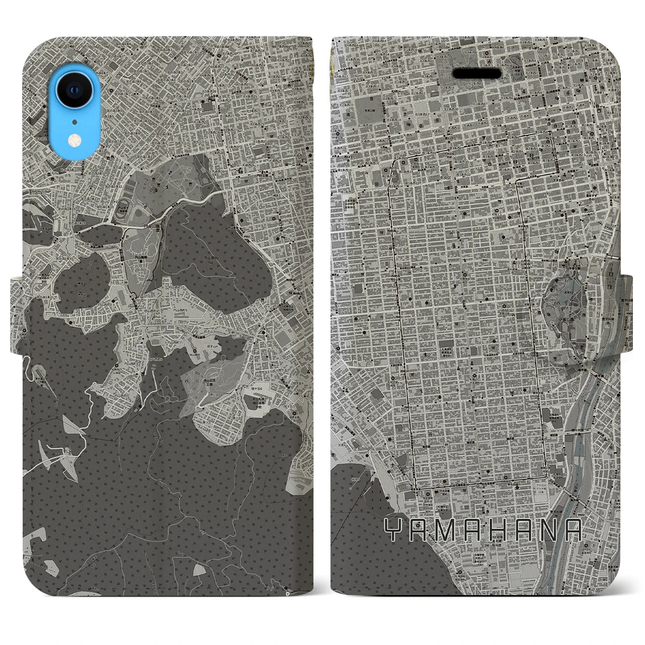 【山鼻(北海道)】地図柄iPhoneケース(手帳タイプ)モノトーン・iPhone XR 用
