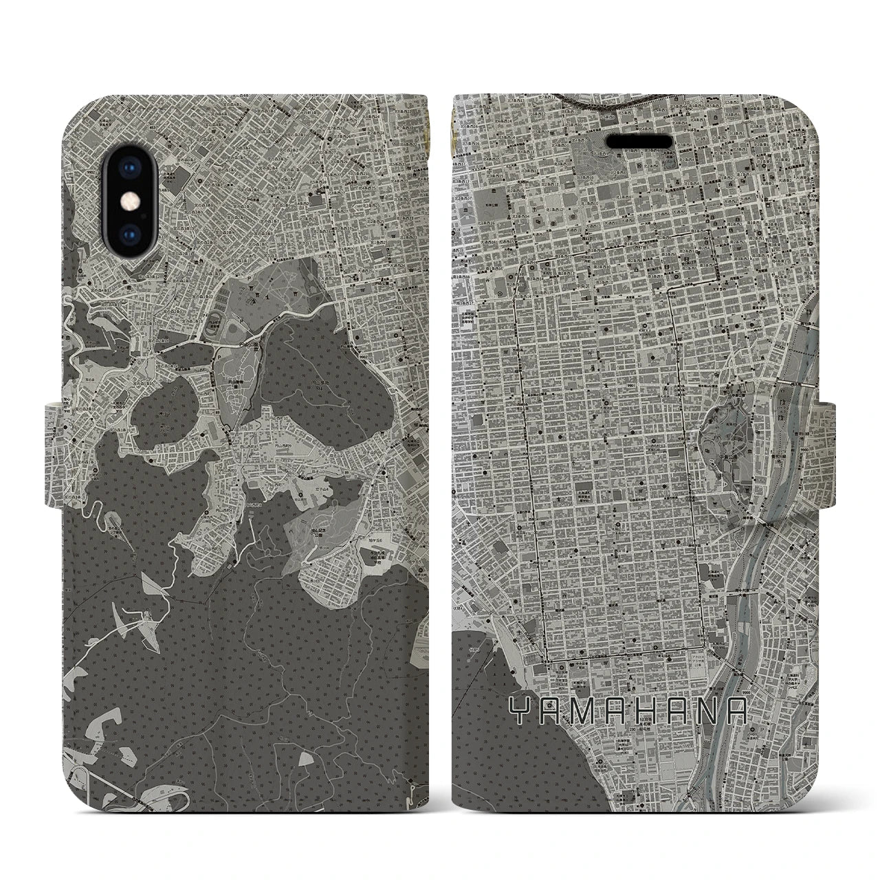 【山鼻(北海道)】地図柄iPhoneケース(手帳タイプ)モノトーン・iPhone XS / X 用