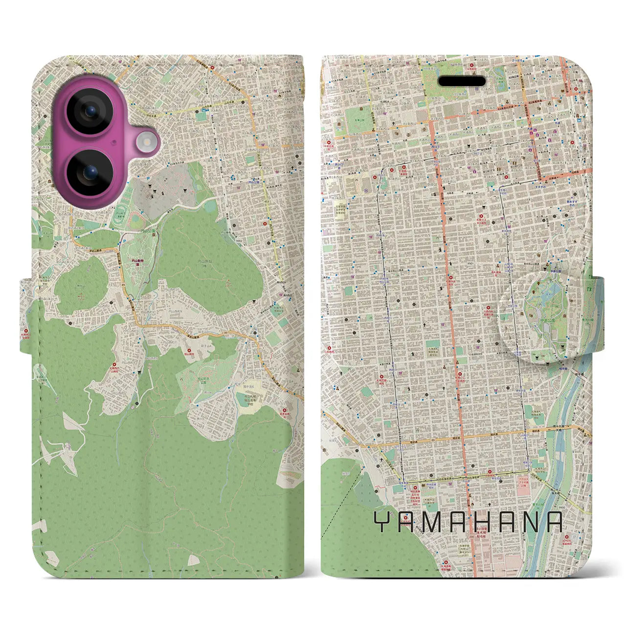 【山鼻(北海道)】地図柄iPhoneケース(手帳タイプ)ナチュラル・iPhone 16 Pro 用