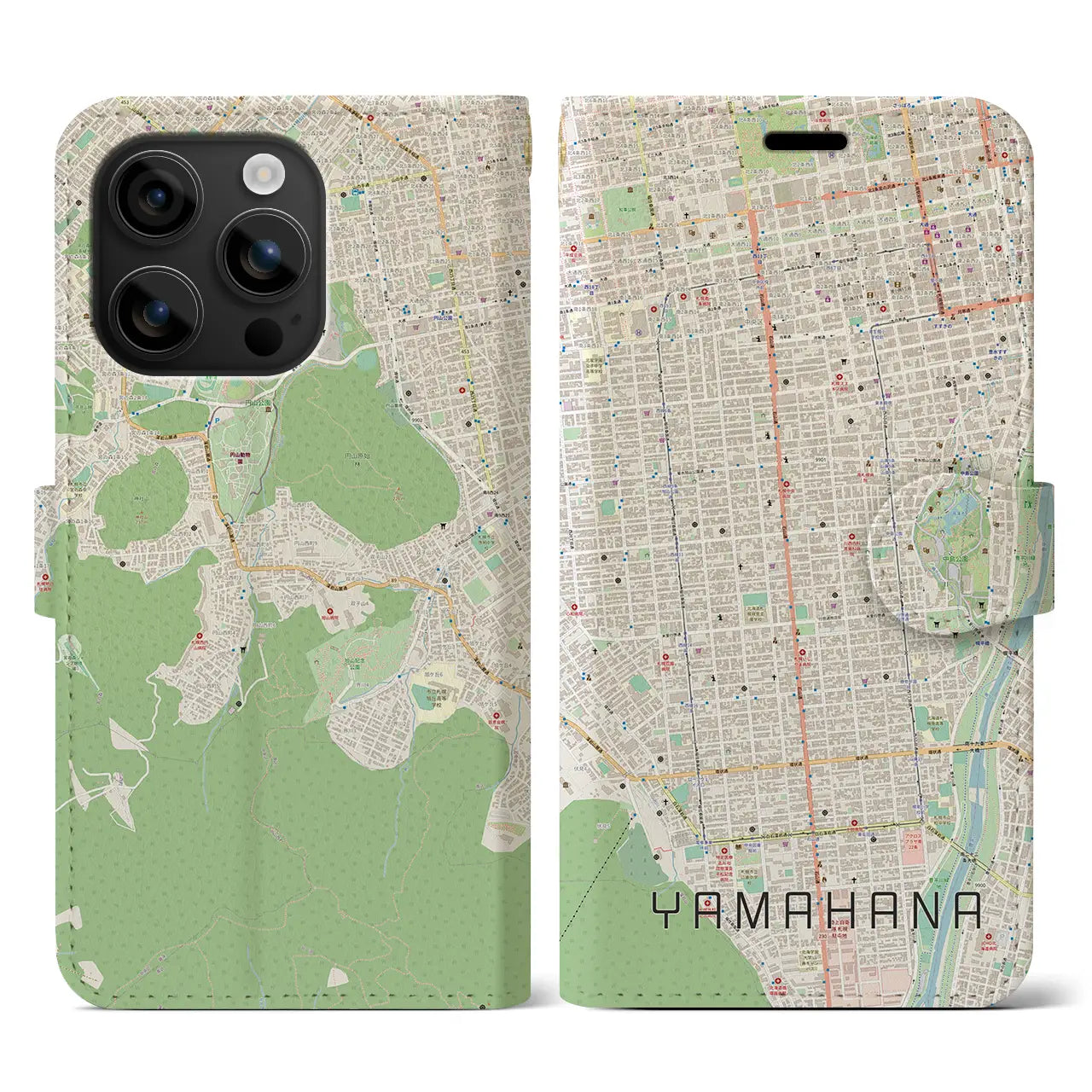 【山鼻(北海道)】地図柄iPhoneケース(手帳タイプ)ナチュラル・iPhone 16 用