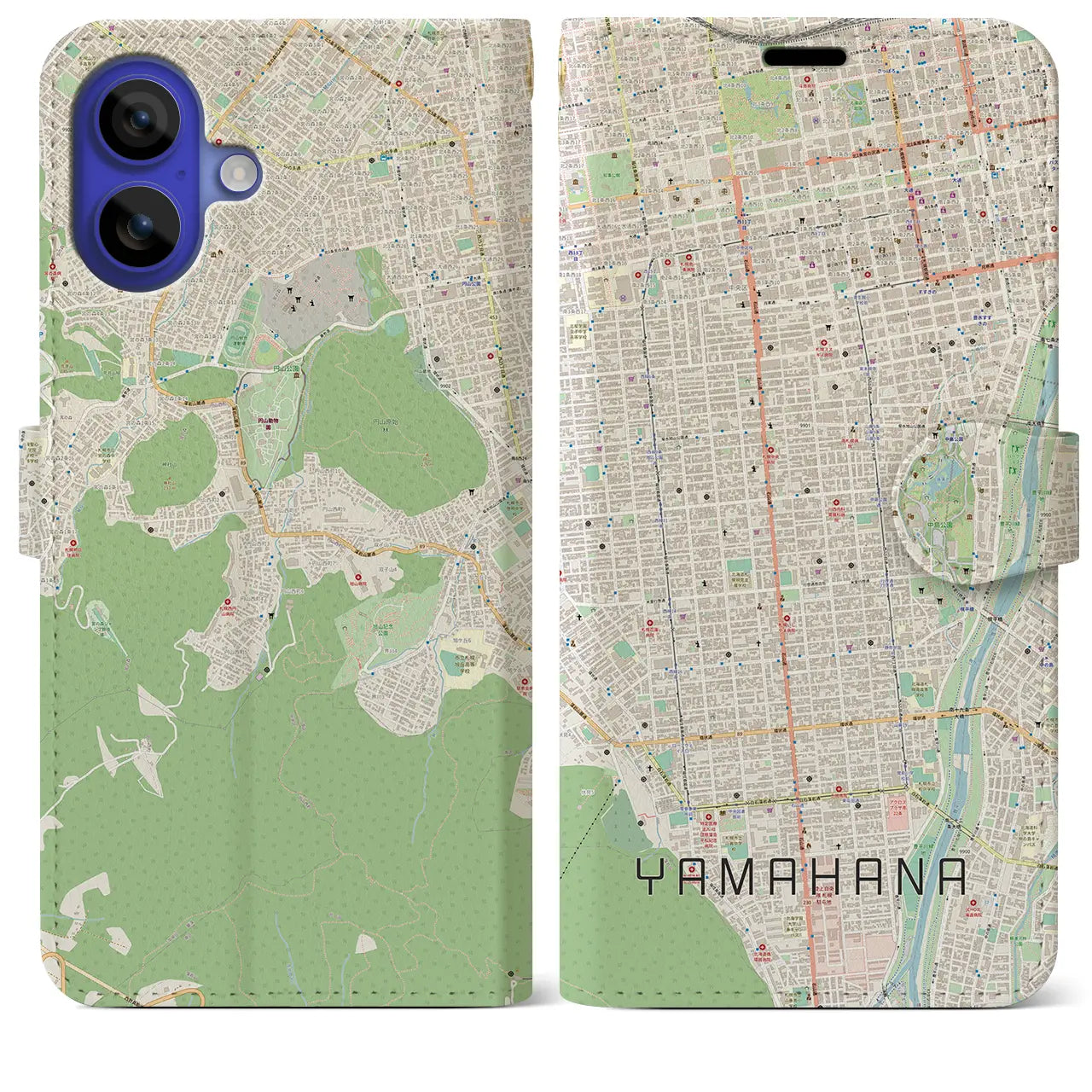 【山鼻(北海道)】地図柄iPhoneケース(手帳タイプ)ナチュラル・iPhone 16 Pro Max 用