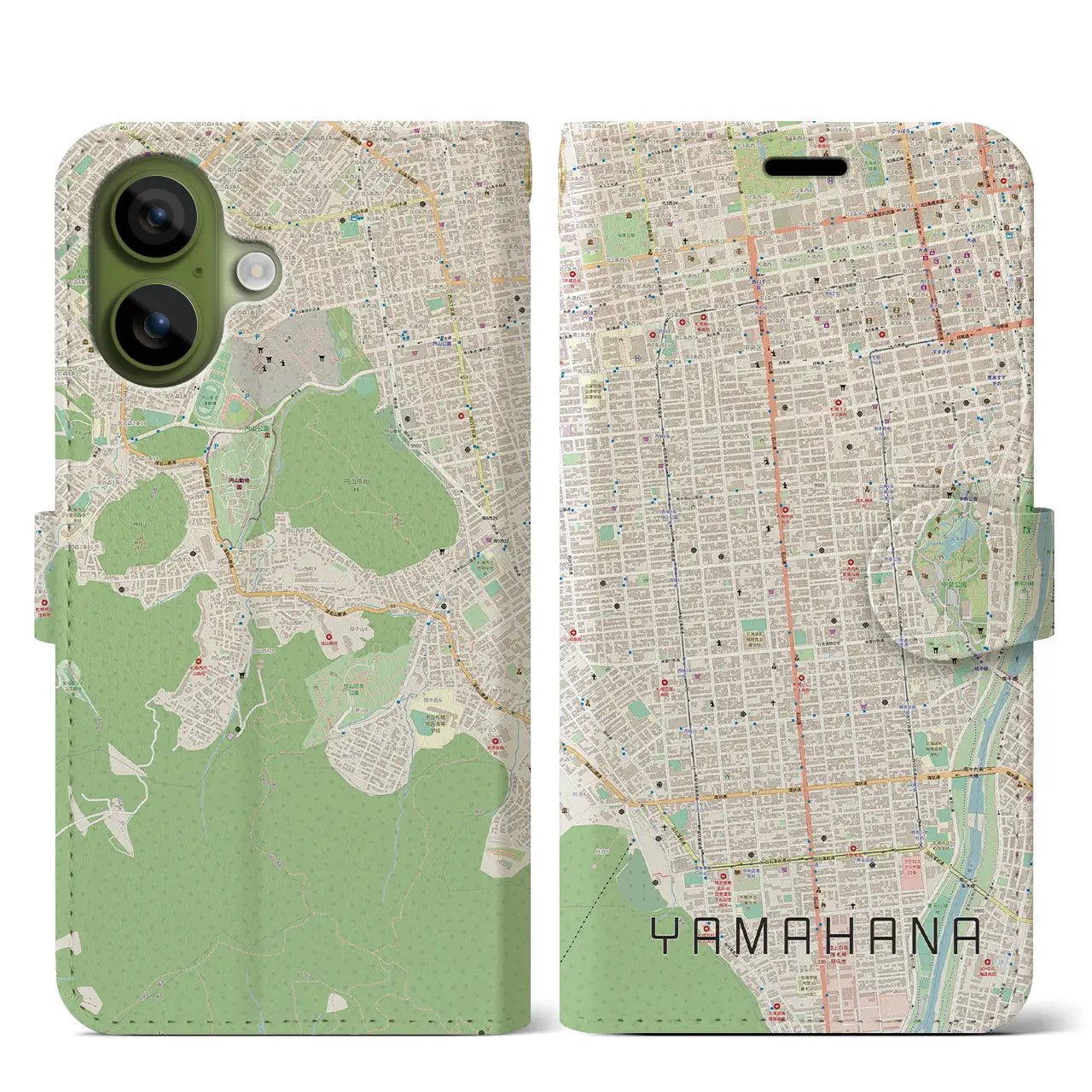 【山鼻(北海道)】地図柄iPhoneケース(手帳タイプ)