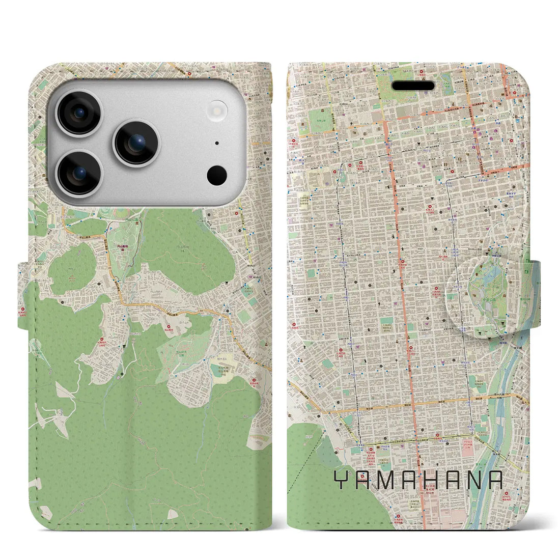 【山鼻(北海道)】地図柄iPhoneケース(手帳タイプ)ナチュラル・iPhone 17 Pro Max 用