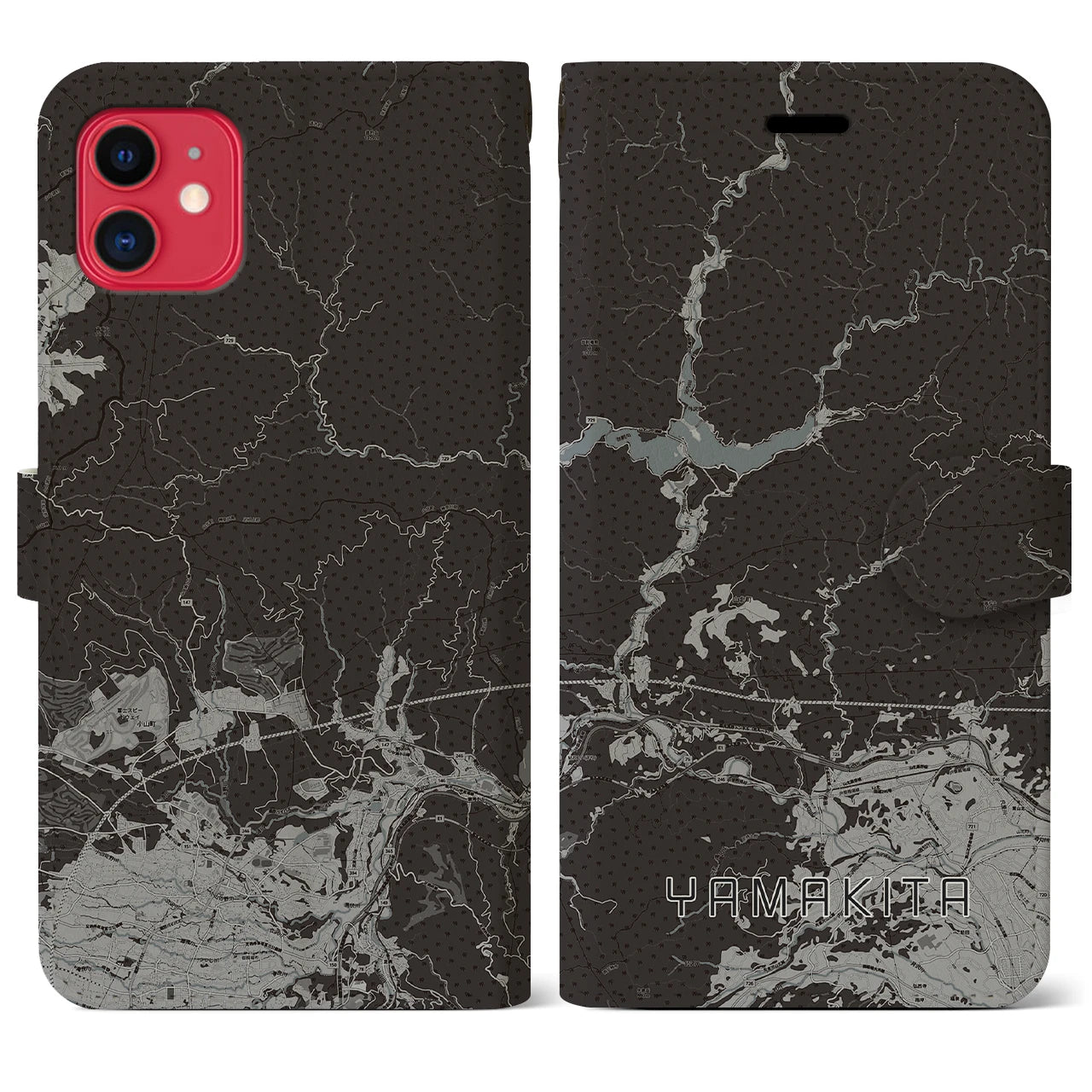 【山北(神奈川県)】地図柄iPhoneケース(手帳タイプ)モノトーン・iPhone 11 用