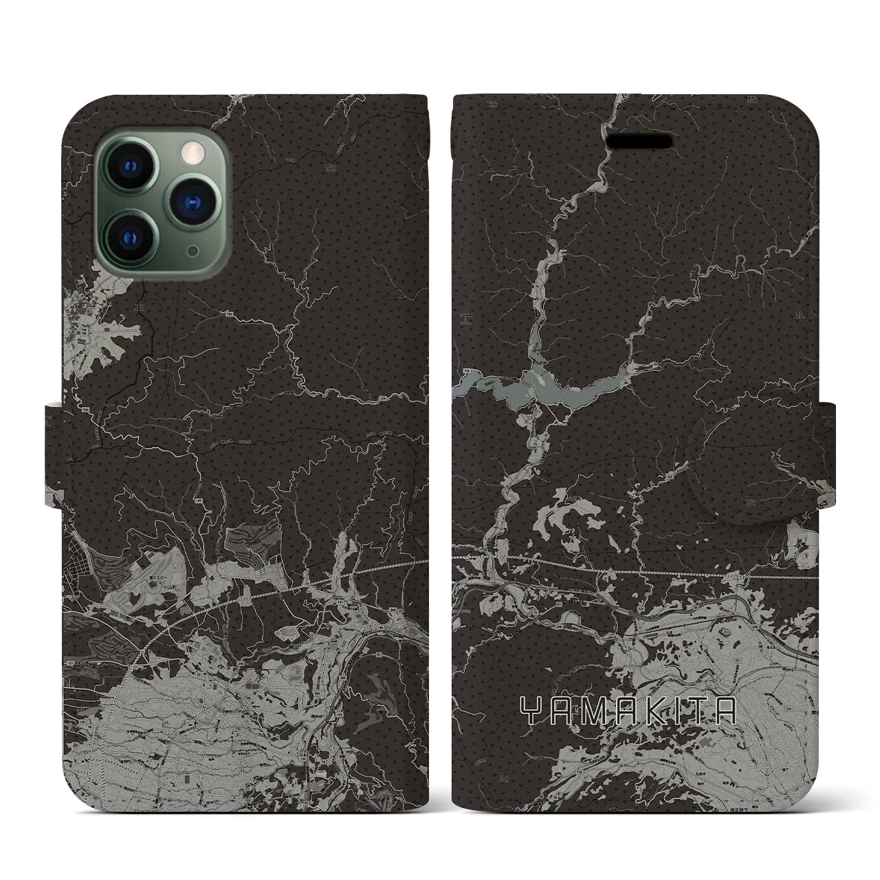 【山北(神奈川県)】地図柄iPhoneケース(手帳タイプ)モノトーン・iPhone 11 Pro 用