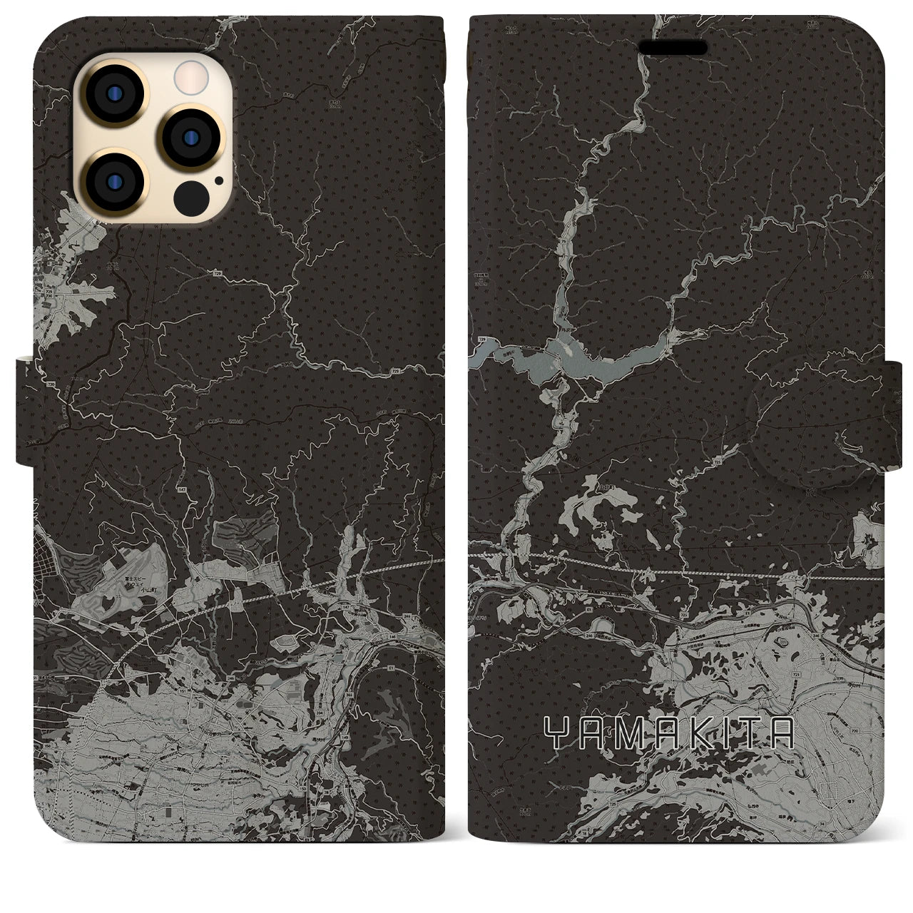 【山北(神奈川県)】地図柄iPhoneケース(手帳タイプ)モノトーン・iPhone 12 Pro Max 用