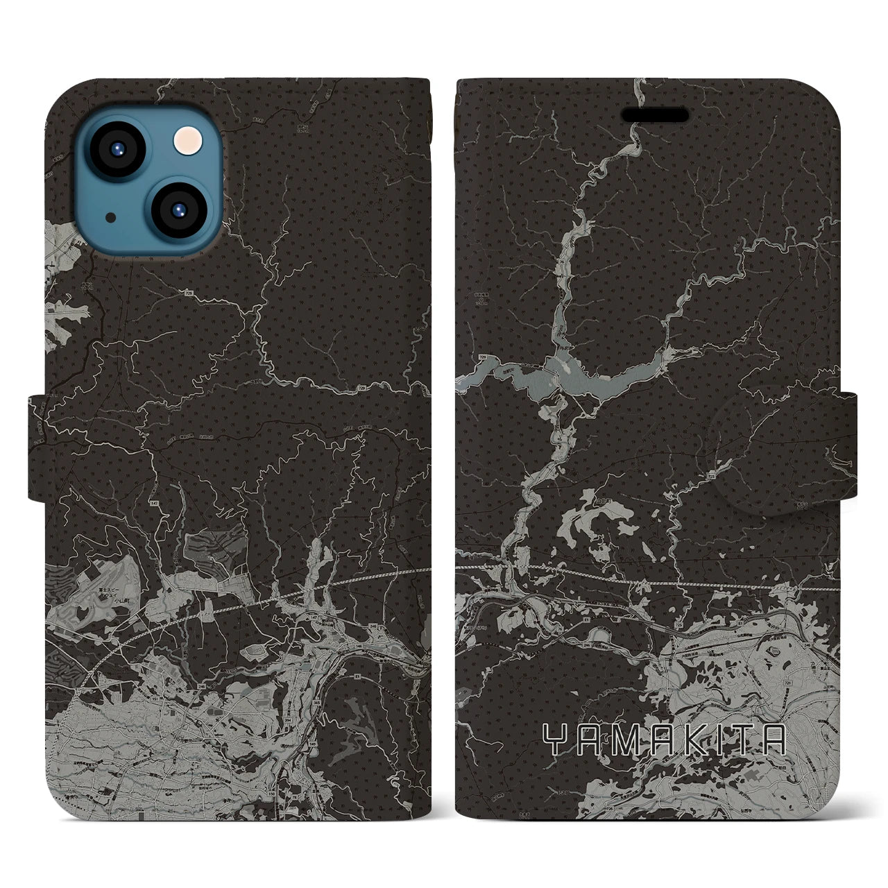 【山北(神奈川県)】地図柄iPhoneケース(手帳タイプ)モノトーン・iPhone 13 用