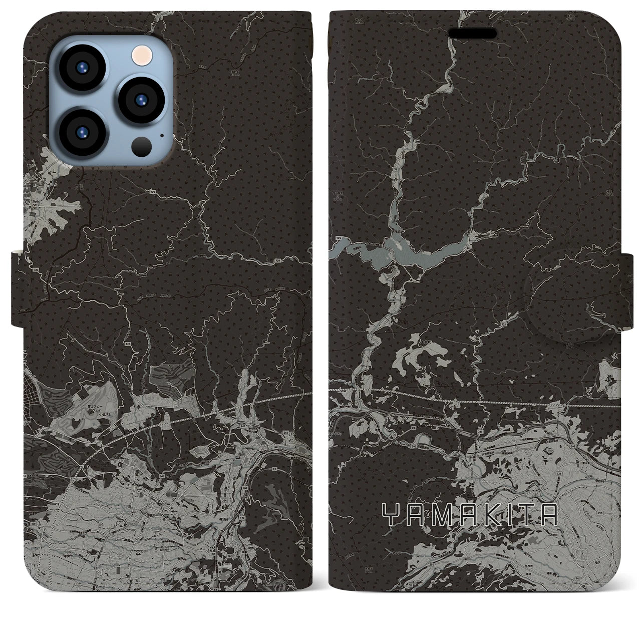 【山北(神奈川県)】地図柄iPhoneケース(手帳タイプ)モノトーン・iPhone 13 Pro Max 用