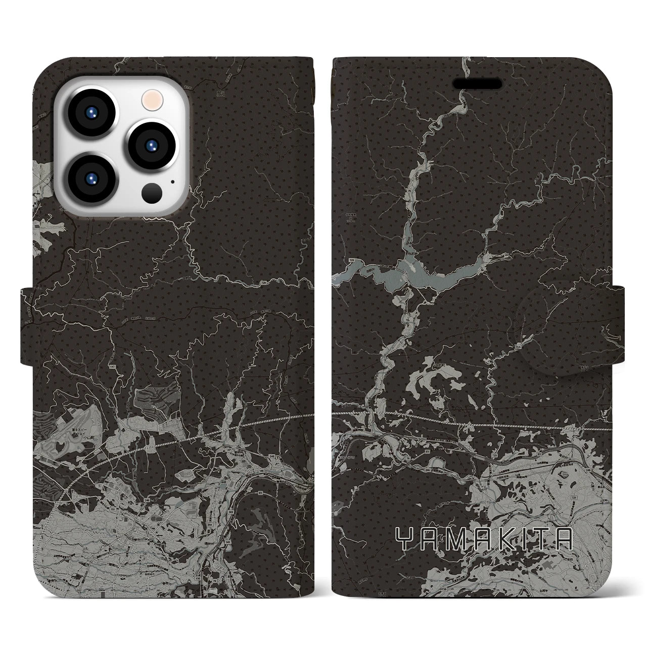 【山北(神奈川県)】地図柄iPhoneケース(手帳タイプ)モノトーン・iPhone 13 Pro 用
