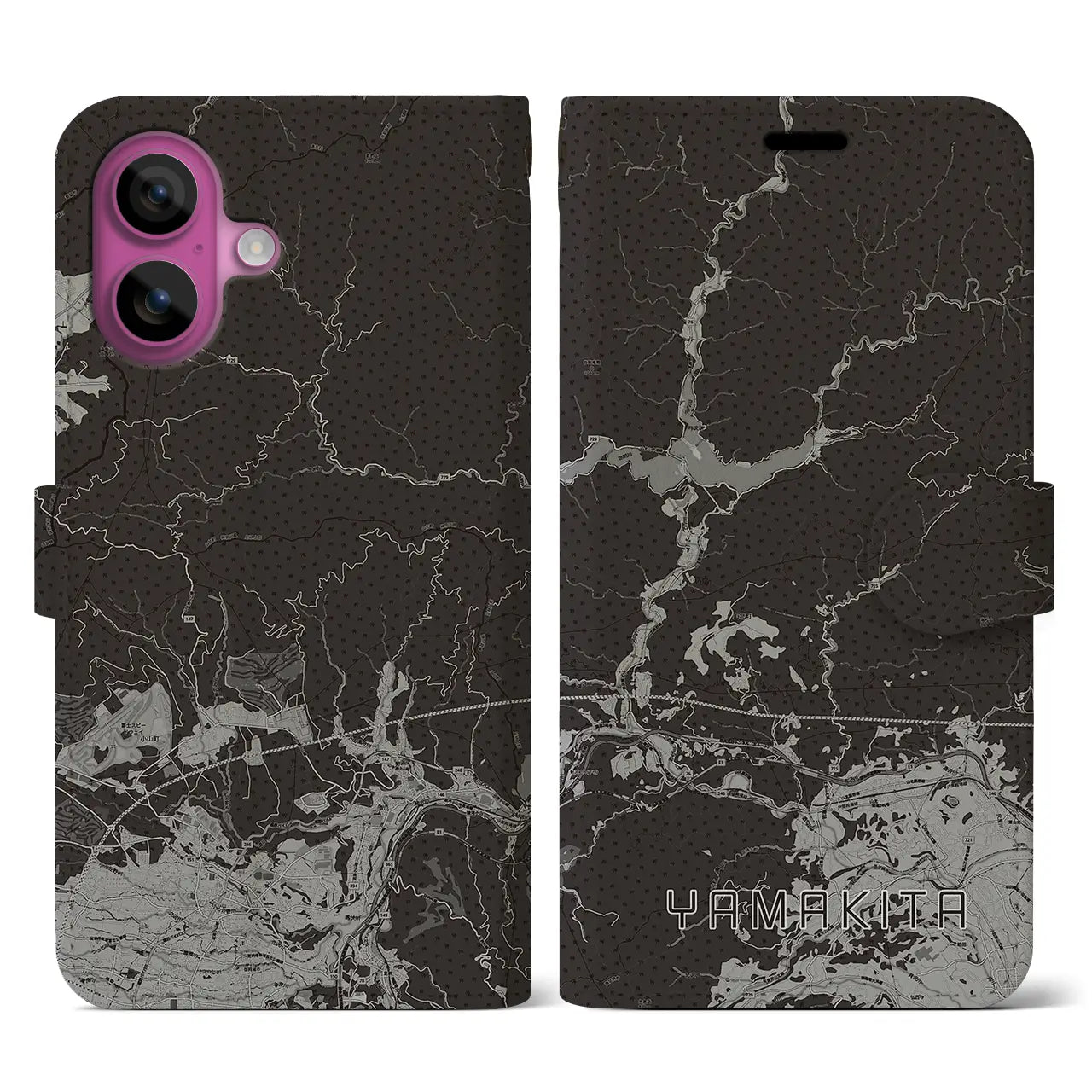 【山北(神奈川県)】地図柄iPhoneケース(手帳タイプ)モノトーン・iPhone 16 Pro 用