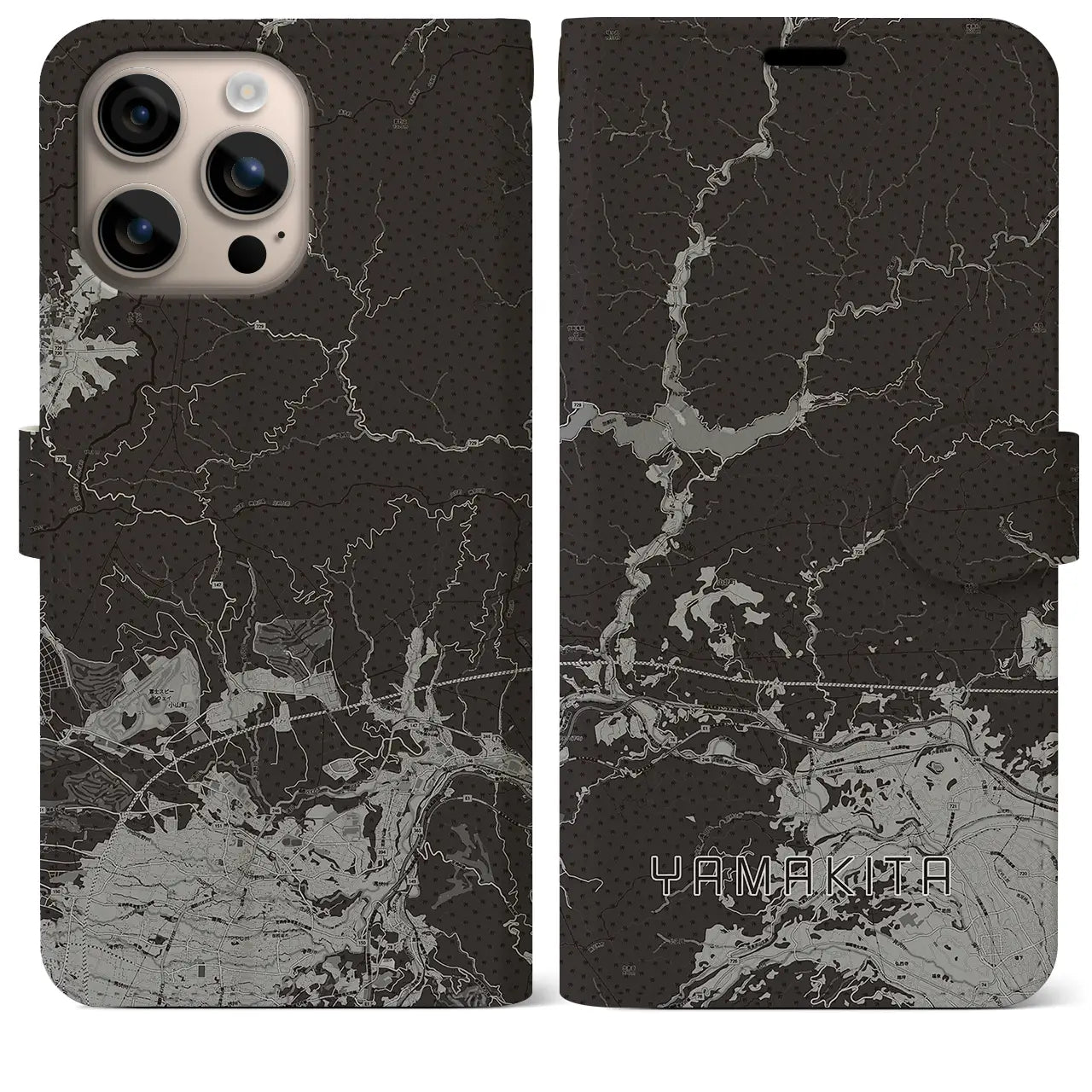 【山北(神奈川県)】地図柄iPhoneケース(手帳タイプ)モノトーン・iPhone 16 Plus 用
