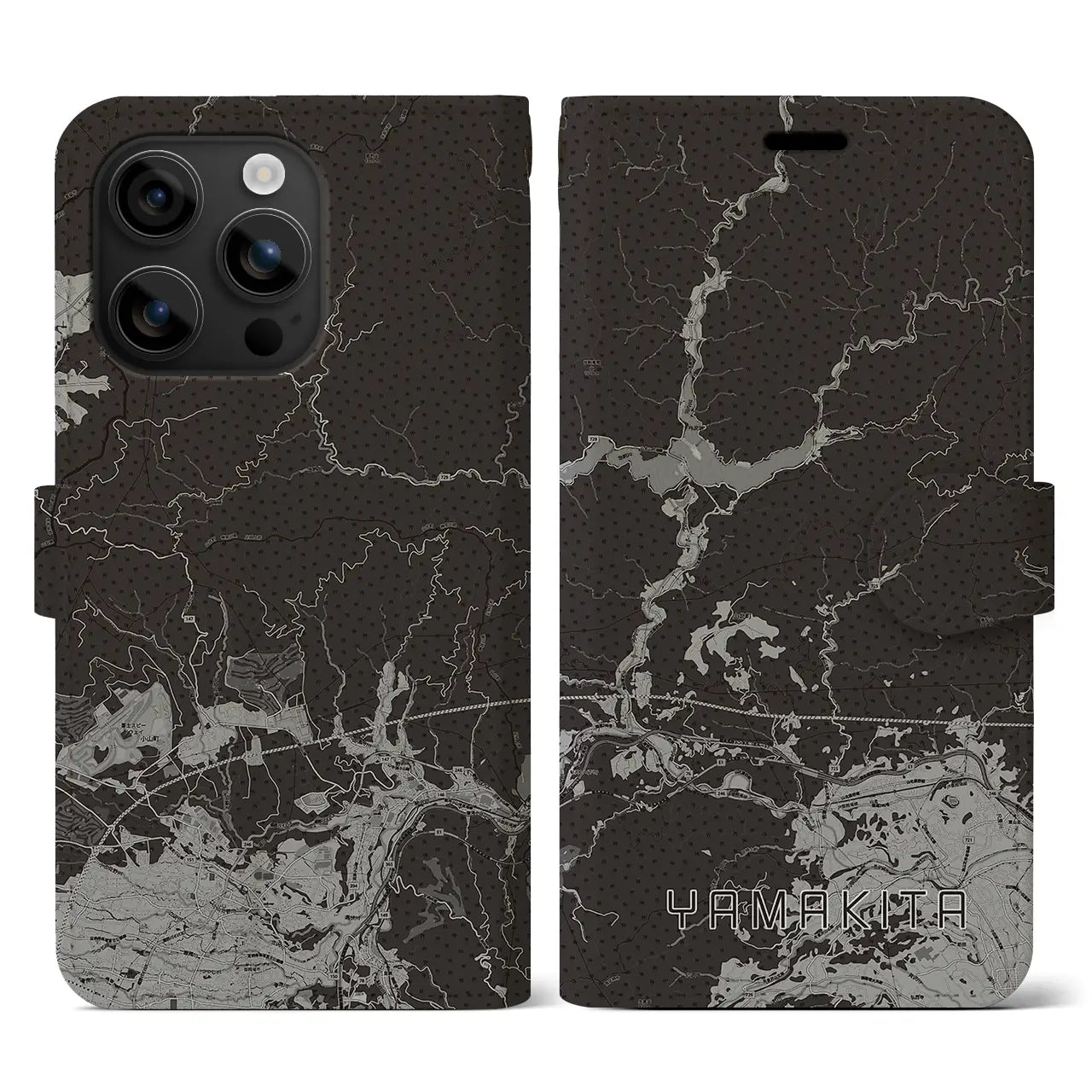 【山北(神奈川県)】地図柄iPhoneケース(手帳タイプ)モノトーン・iPhone 16 用
