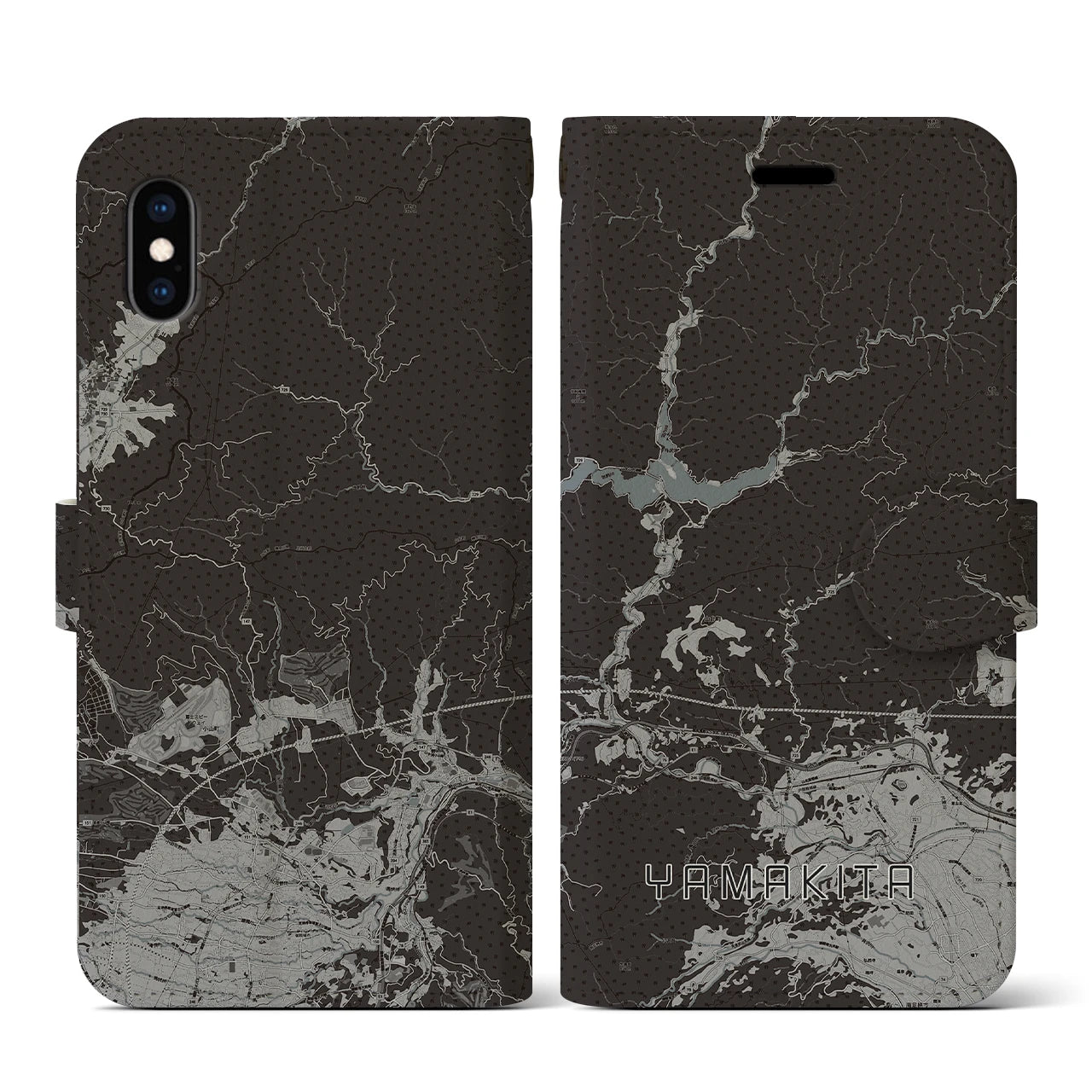 【山北(神奈川県)】地図柄iPhoneケース(手帳タイプ)モノトーン・iPhone XS / X 用