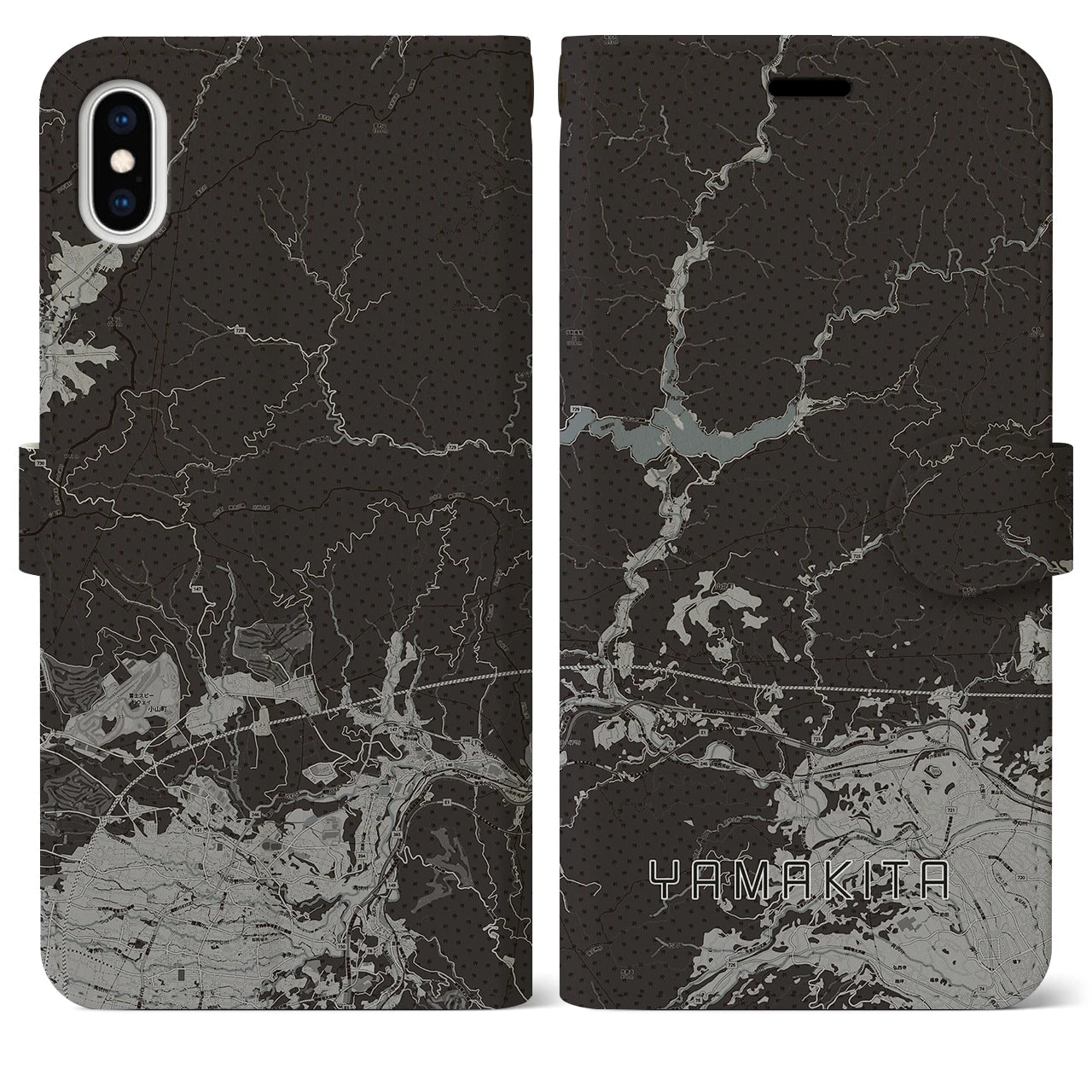【山北(神奈川県)】地図柄iPhoneケース(手帳タイプ)モノトーン・iPhone XS Max 用