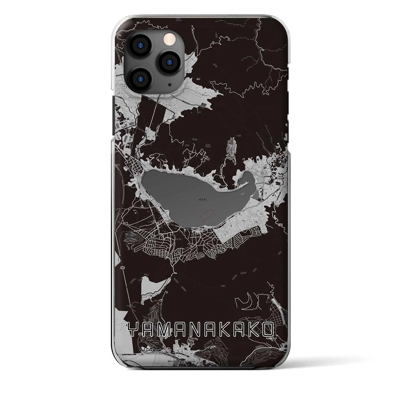 【山中湖(山梨県)】地図柄iPhoneケース(クリアタイプ)モノトーン・iPhone 11 Pro Max 用