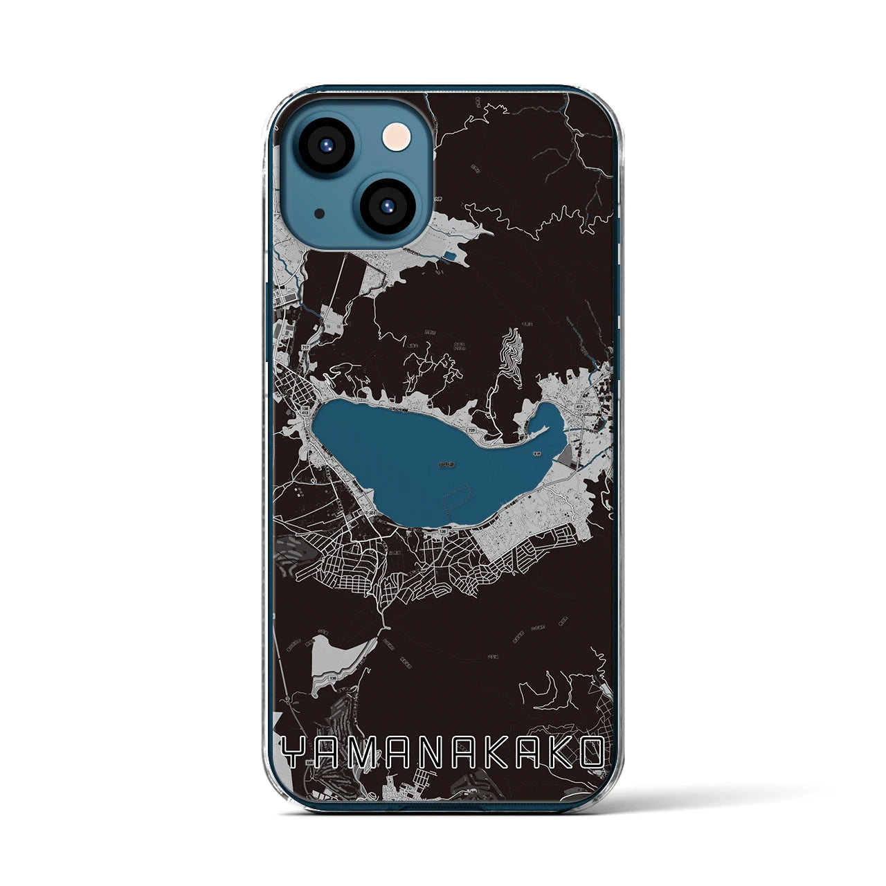 【山中湖(山梨県)】地図柄iPhoneケース(クリアタイプ)モノトーン・iPhone 13 用