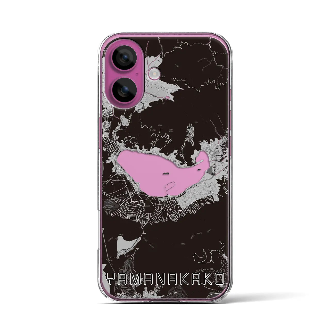 【山中湖(山梨県)】地図柄iPhoneケース(クリアタイプ)モノトーン・iPhone 16 Pro 用