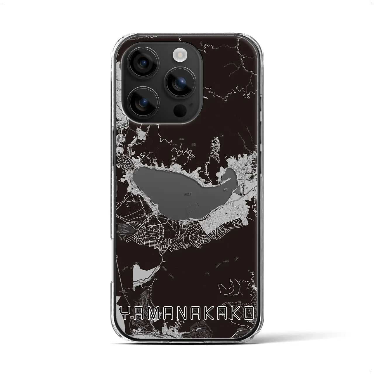 【山中湖(山梨県)】地図柄iPhoneケース(クリアタイプ)モノトーン・iPhone 16 用