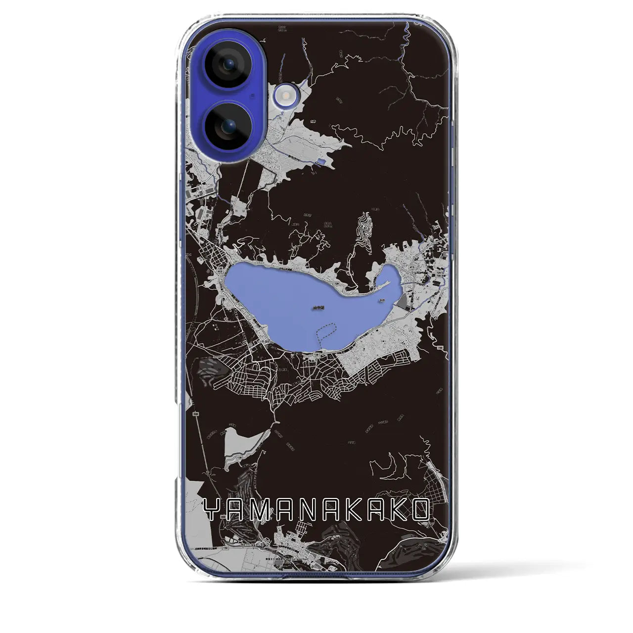【山中湖(山梨県)】地図柄iPhoneケース(クリアタイプ)モノトーン・iPhone 16 Pro Max 用