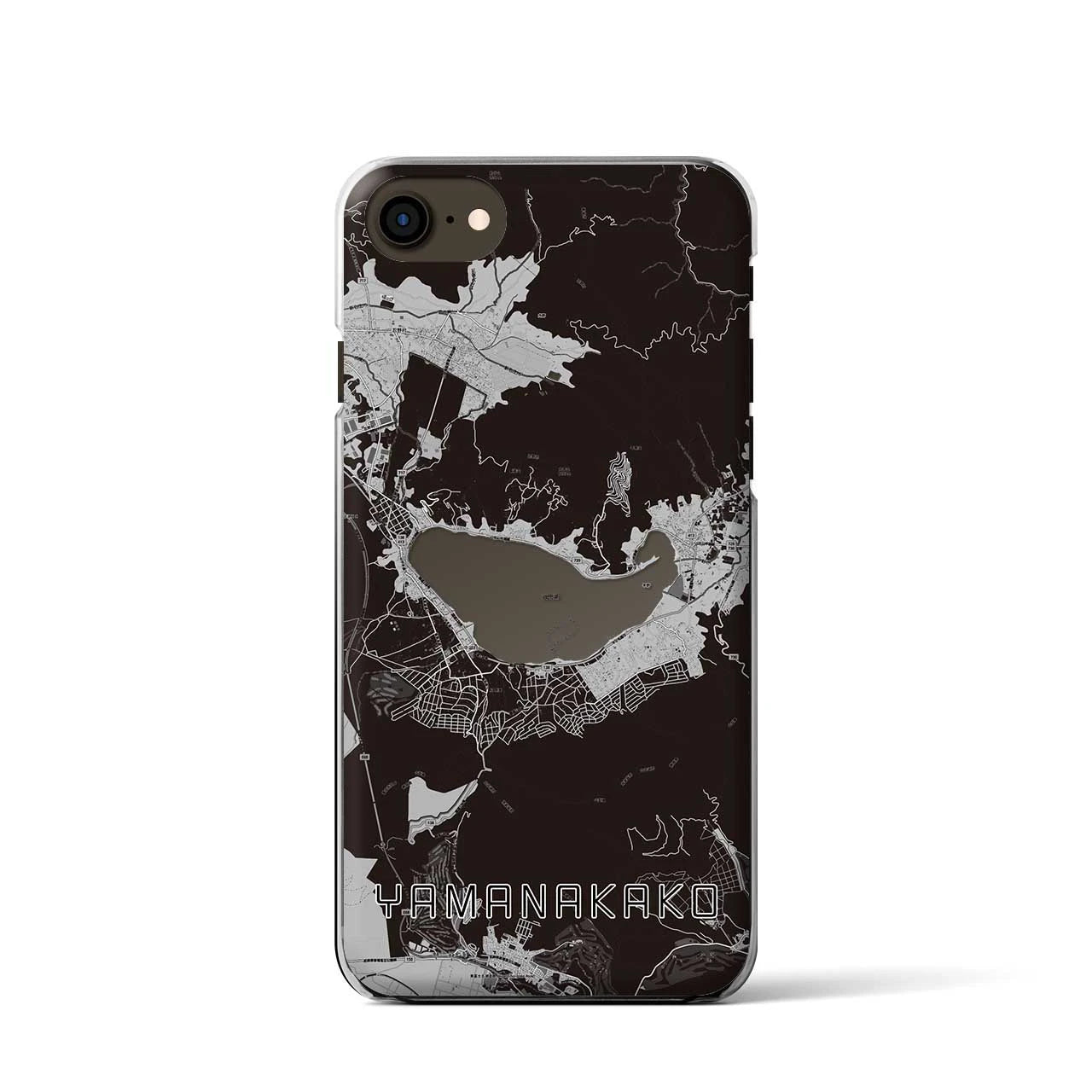 【山中湖(山梨県)】地図柄iPhoneケース(クリアタイプ)モノトーン・iPhone SE(第3 / 第2世代) / 8 / 7 / 6s / 6 用