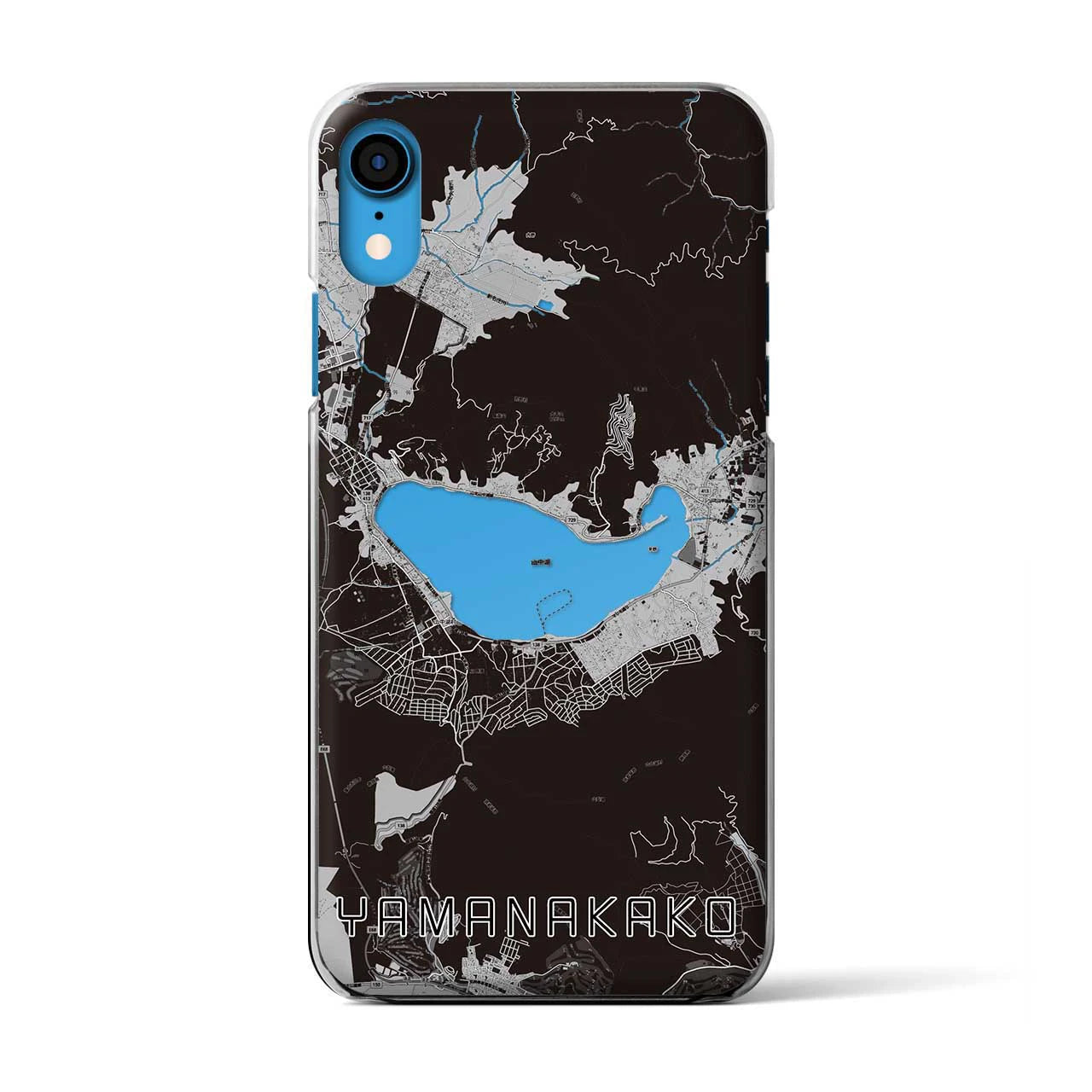 【山中湖(山梨県)】地図柄iPhoneケース(クリアタイプ)モノトーン・iPhone XR 用