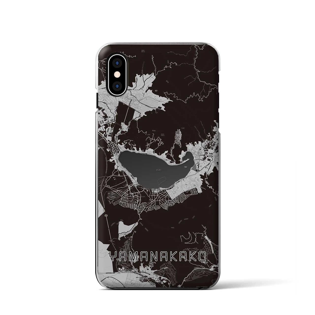 【山中湖(山梨県)】地図柄iPhoneケース(クリアタイプ)モノトーン・iPhone XS / X 用
