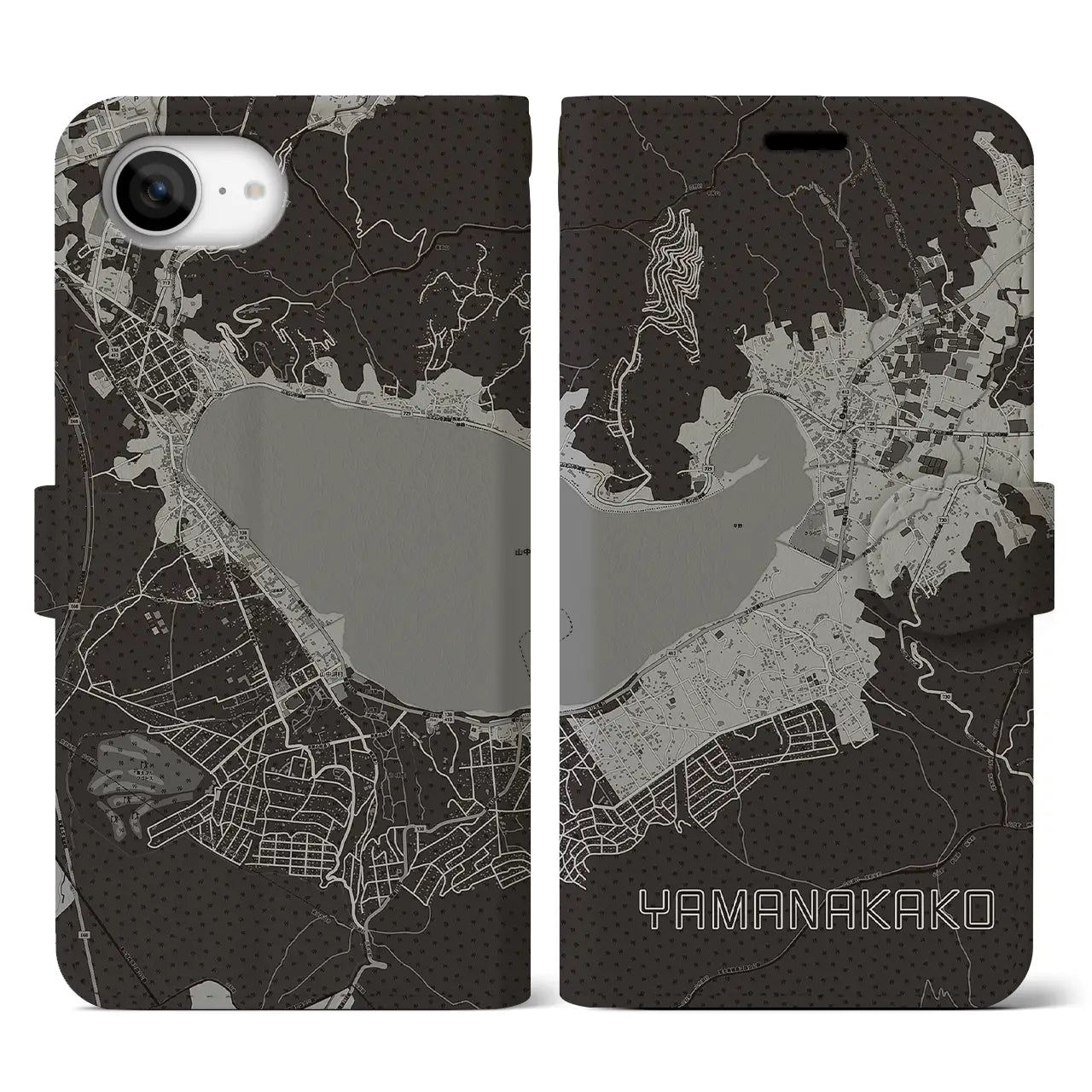 【山中湖(山梨県)】地図柄iPhoneケース(手帳タイプ)