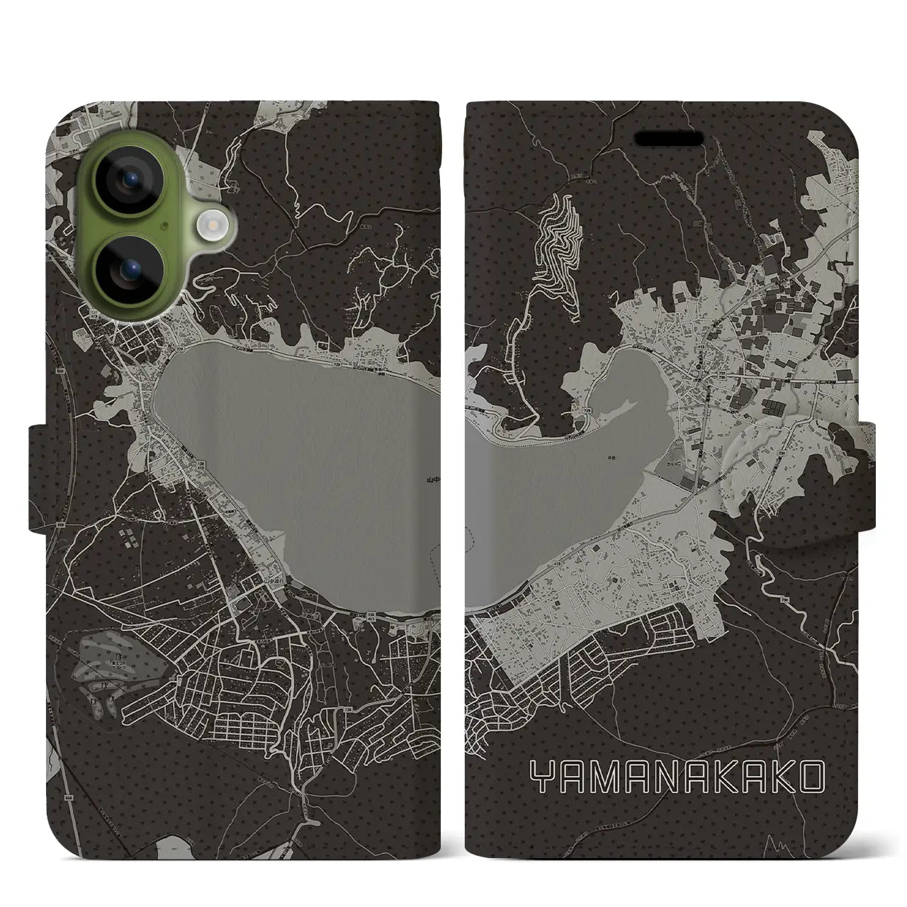 【山中湖(山梨県)】地図柄iPhoneケース(手帳タイプ)