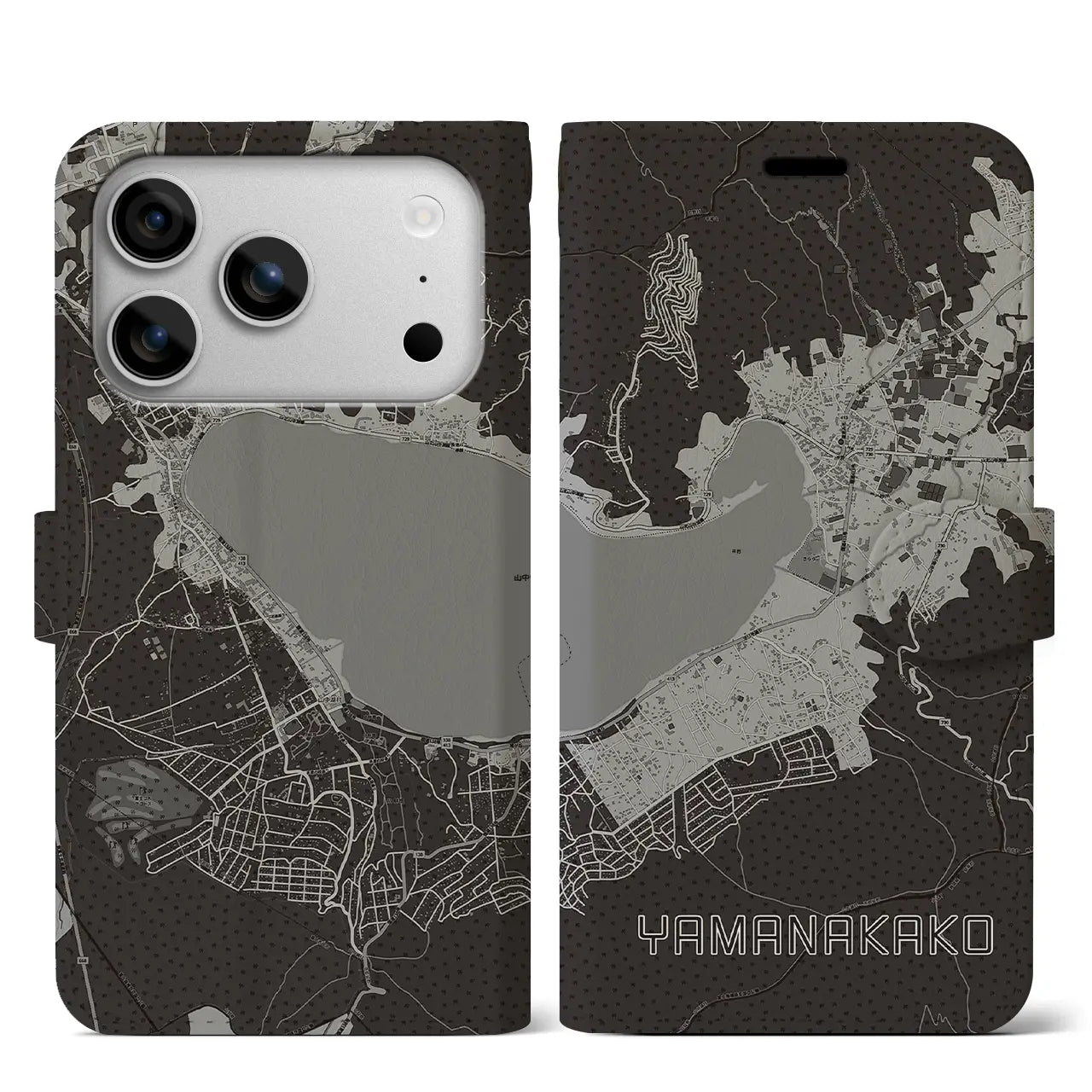 【山中湖(山梨県)】地図柄iPhoneケース(手帳タイプ)