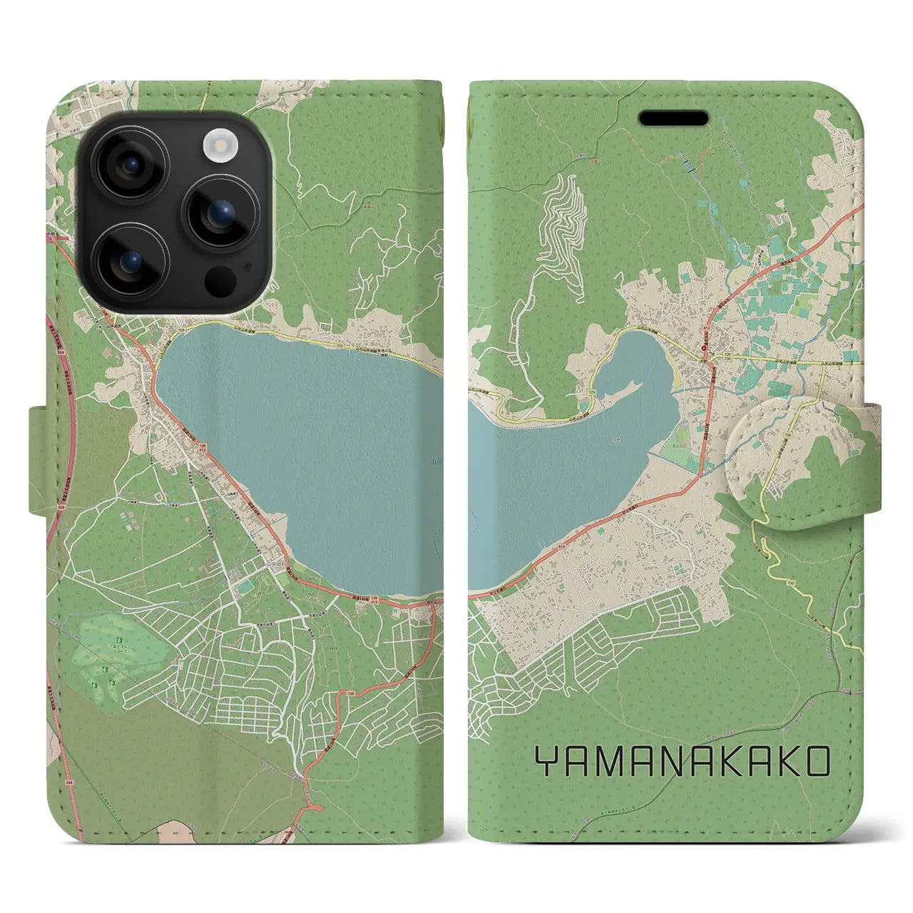 【山中湖(山梨県)】地図柄iPhoneケース(手帳タイプ)