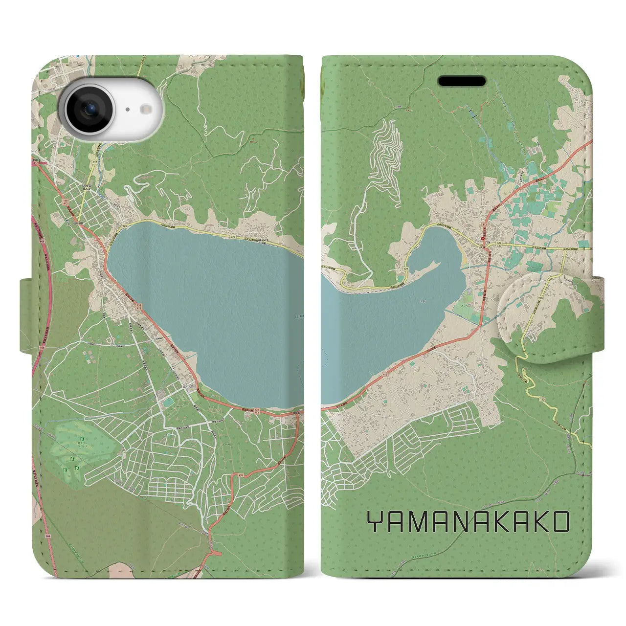 【山中湖(山梨県)】地図柄iPhoneケース(手帳タイプ)