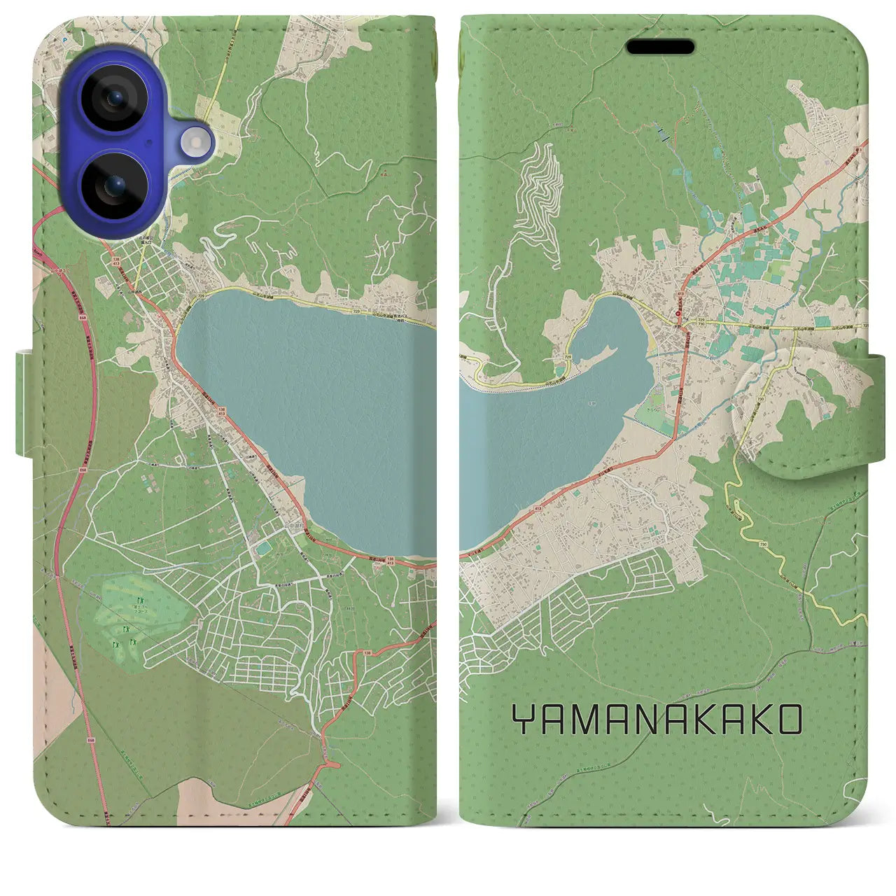 【山中湖(山梨県)】地図柄iPhoneケース(手帳タイプ)ナチュラル・iPhone 16 Pro Max 用