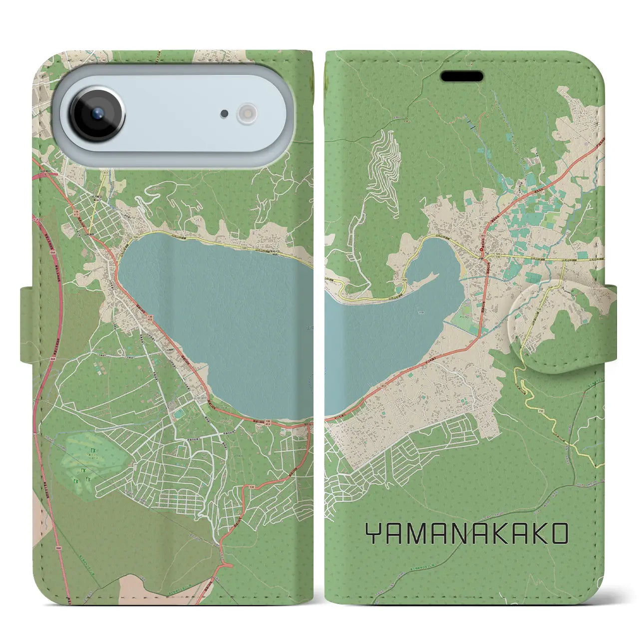 【山中湖(山梨県)】地図柄iPhoneケース(手帳タイプ)