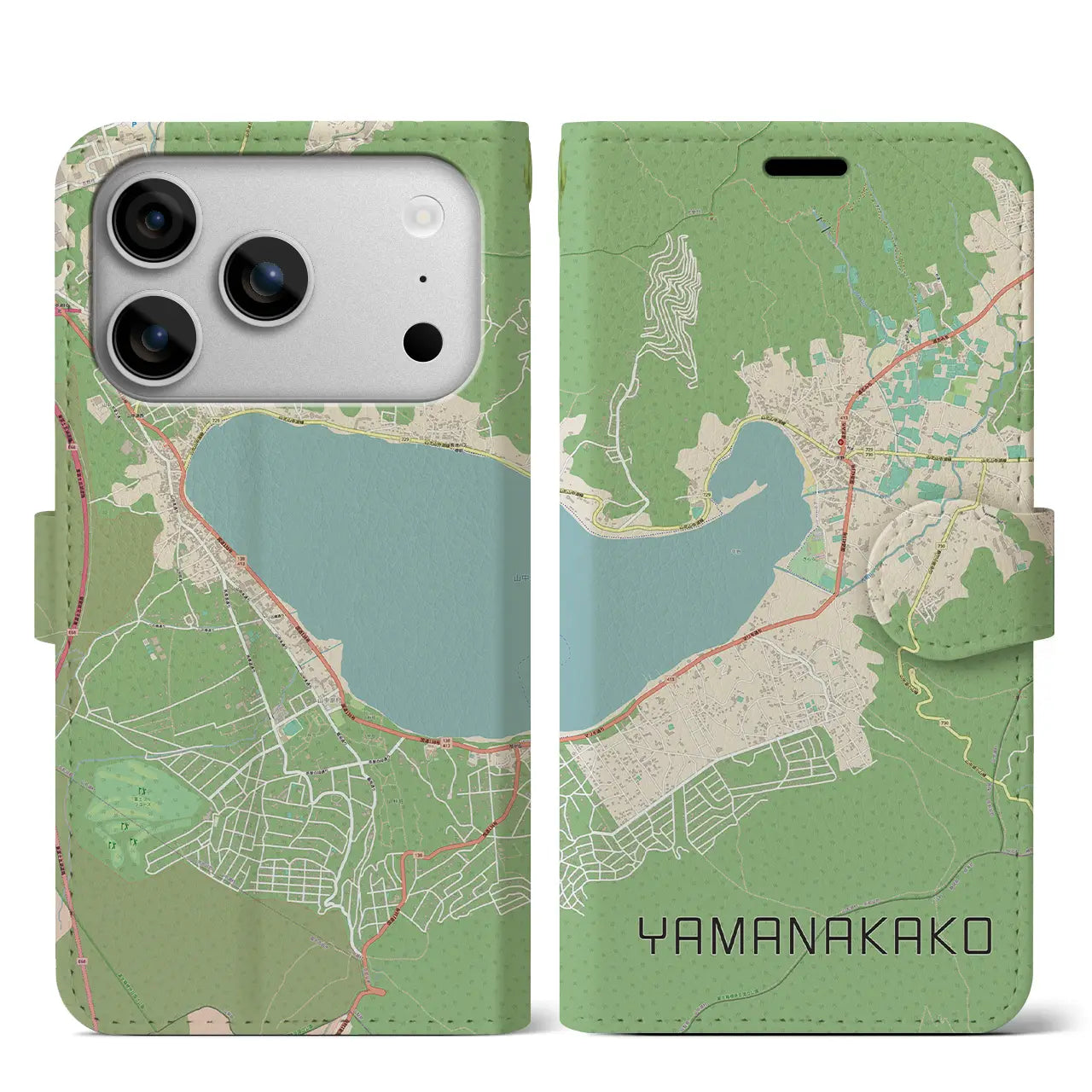 【山中湖(山梨県)】地図柄iPhoneケース(手帳タイプ)
