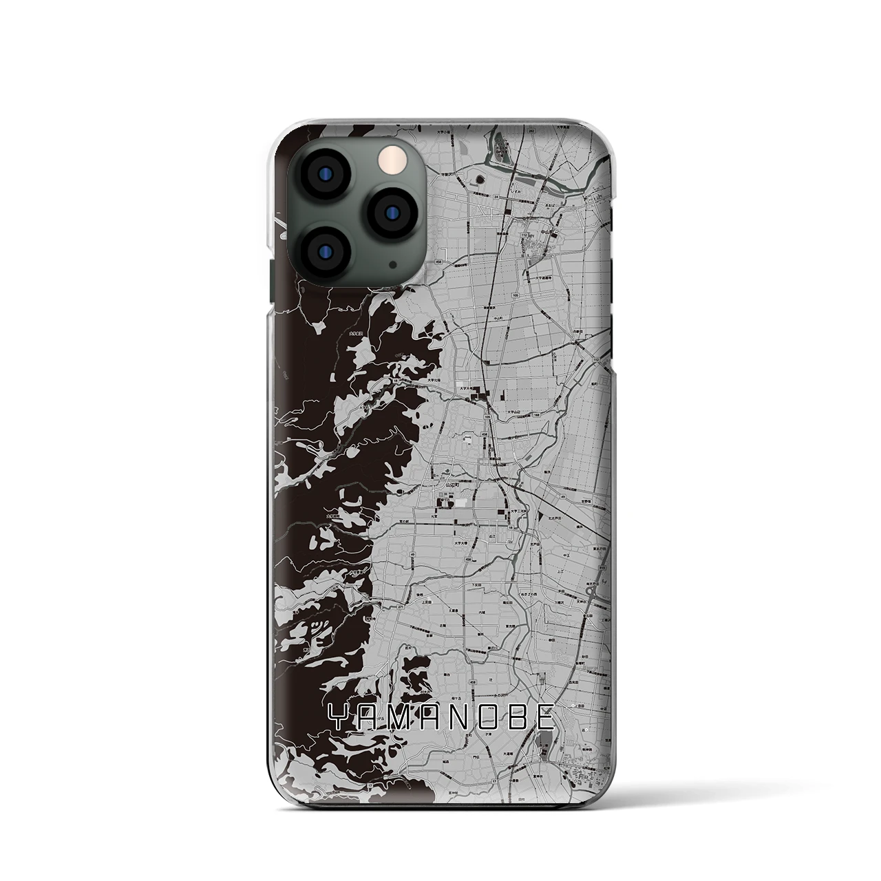 【山辺(山形県)】地図柄iPhoneケース(クリアタイプ)モノトーン・iPhone 11 Pro 用