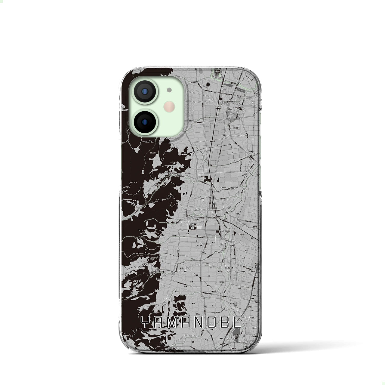 【山辺(山形県)】地図柄iPhoneケース(クリアタイプ)モノトーン・iPhone 12 mini 用